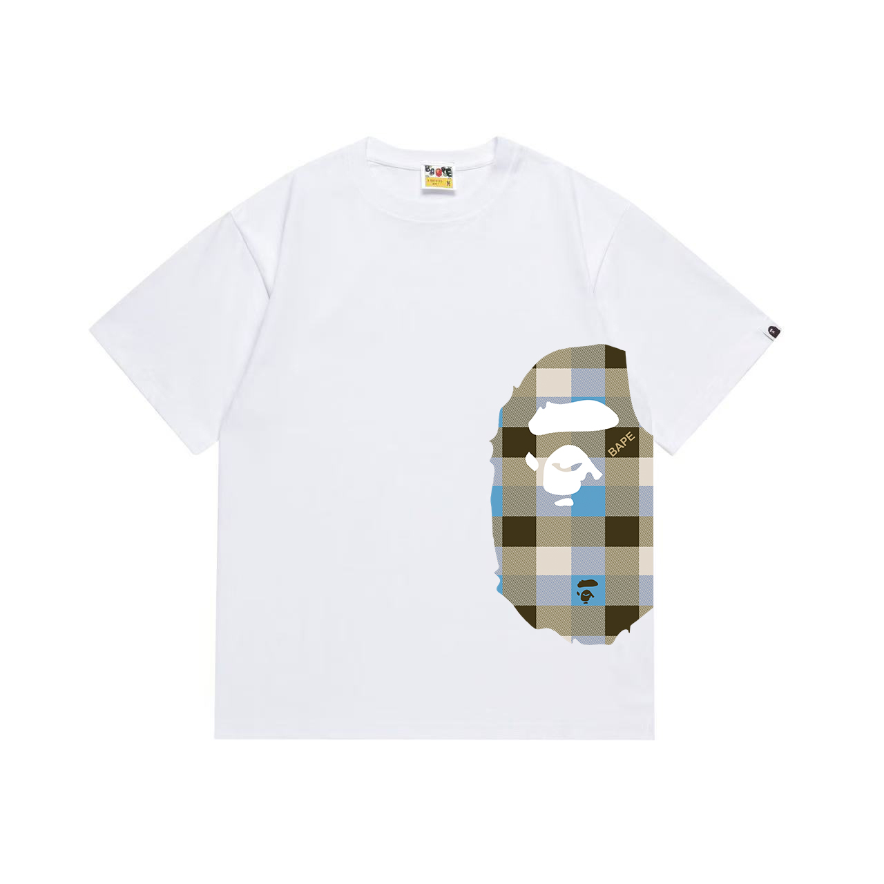 Bape Logo Check Side Big Ape Head Tee 