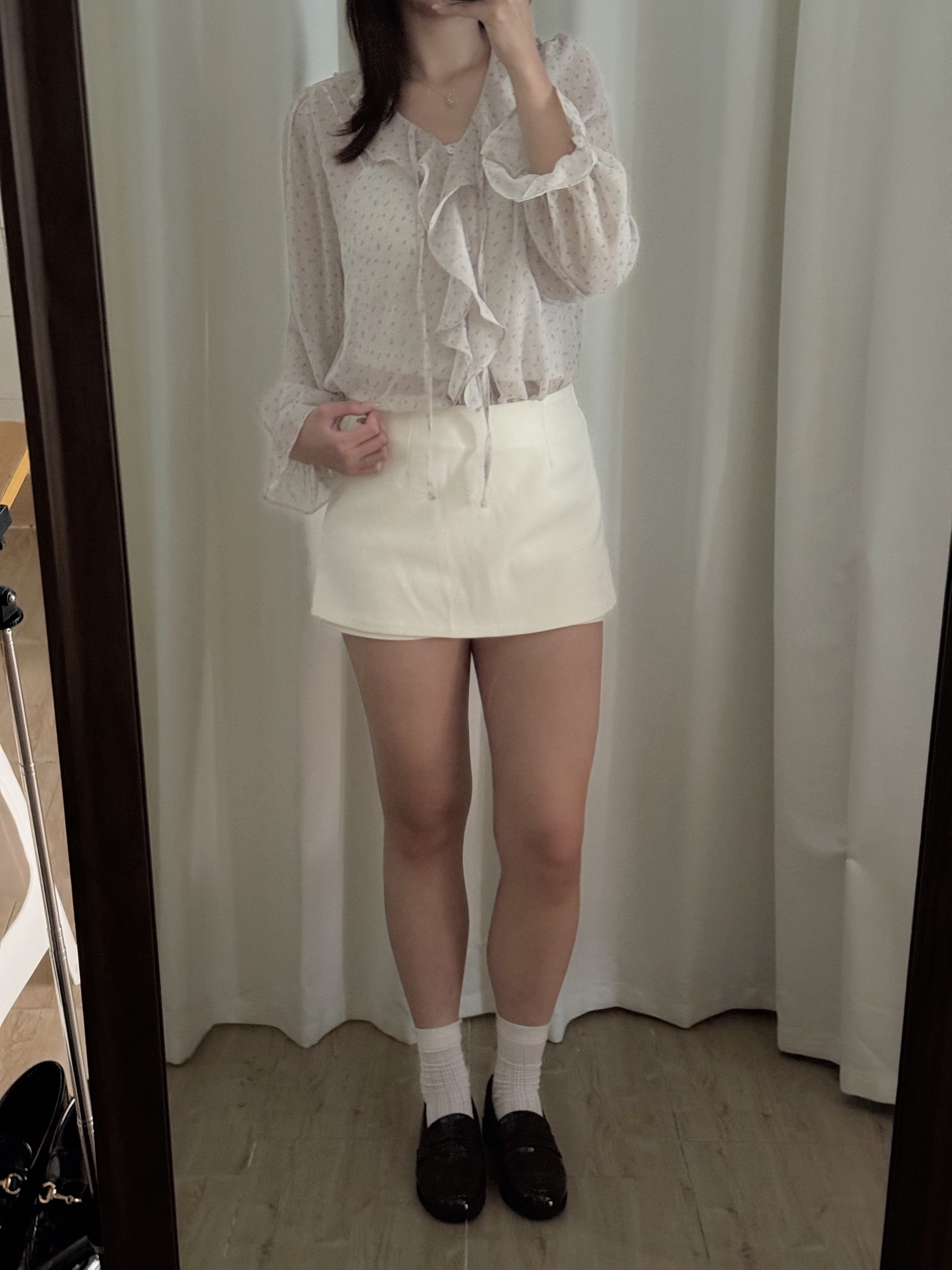 輕透荷葉邊碎花襯衫(兩色入)