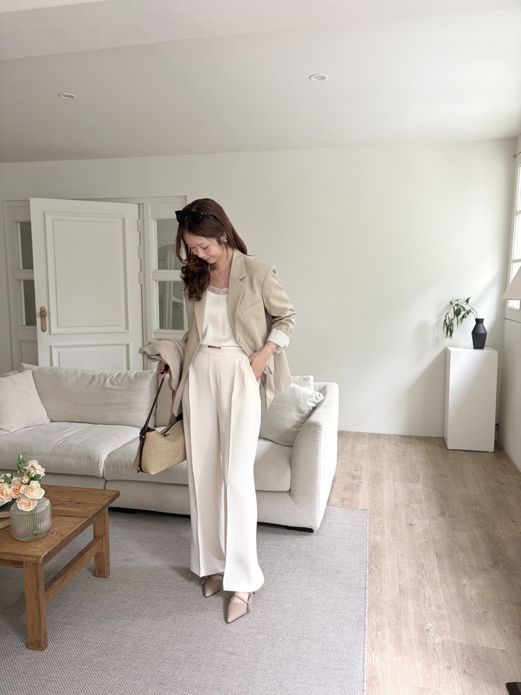 Margot Blazer with Striped Cuffs (Beige)