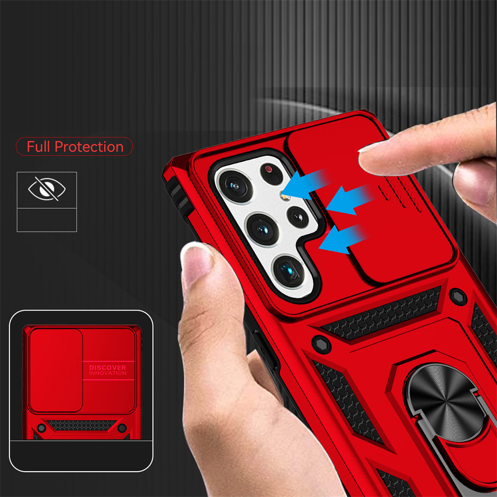 [紅色][適用於三星S24Ultra] 車載防摔保護套 磁性手機保護殼 戒指支架手機殼 [平行進口] PC6292