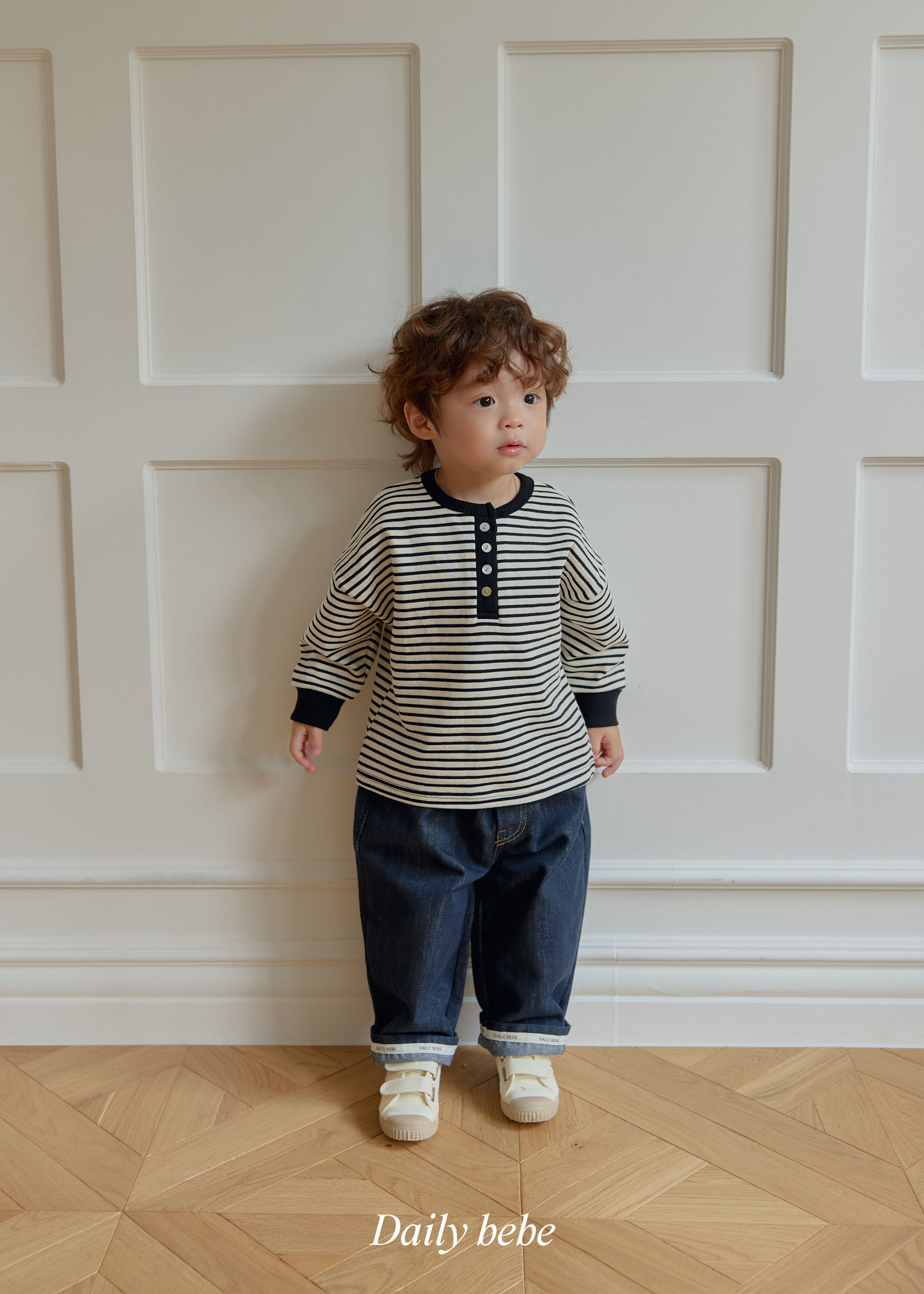 Dailybebe | Striped Henley Neck Tee