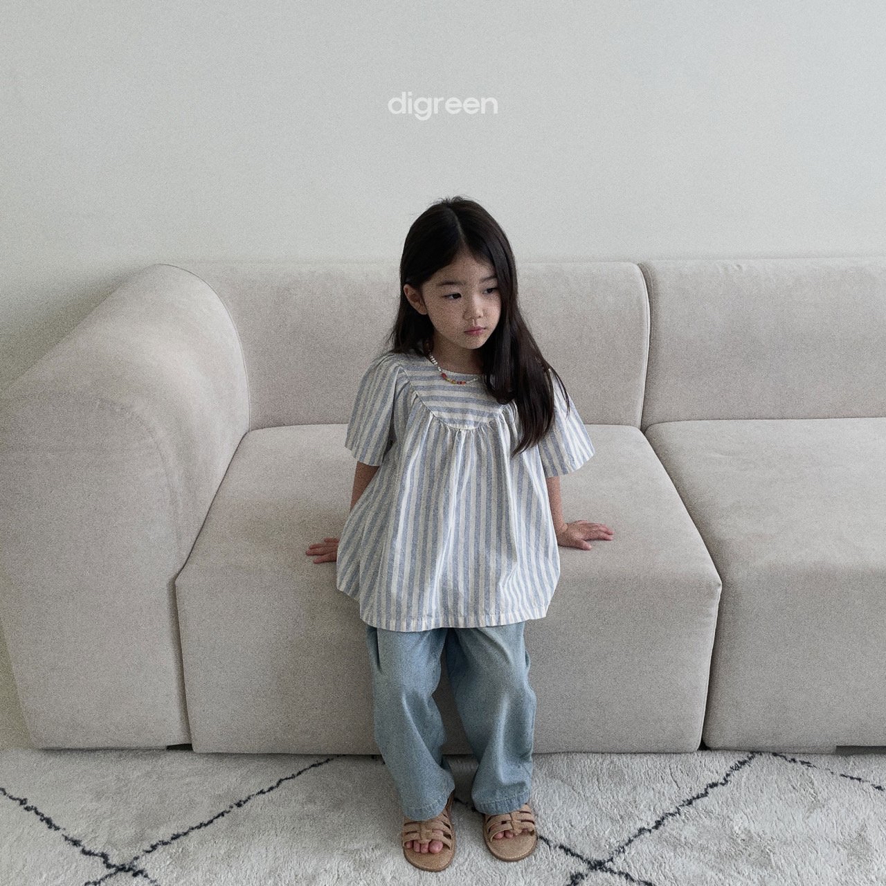 Digreen ｜stripe Blouse （Blue M 90-100)