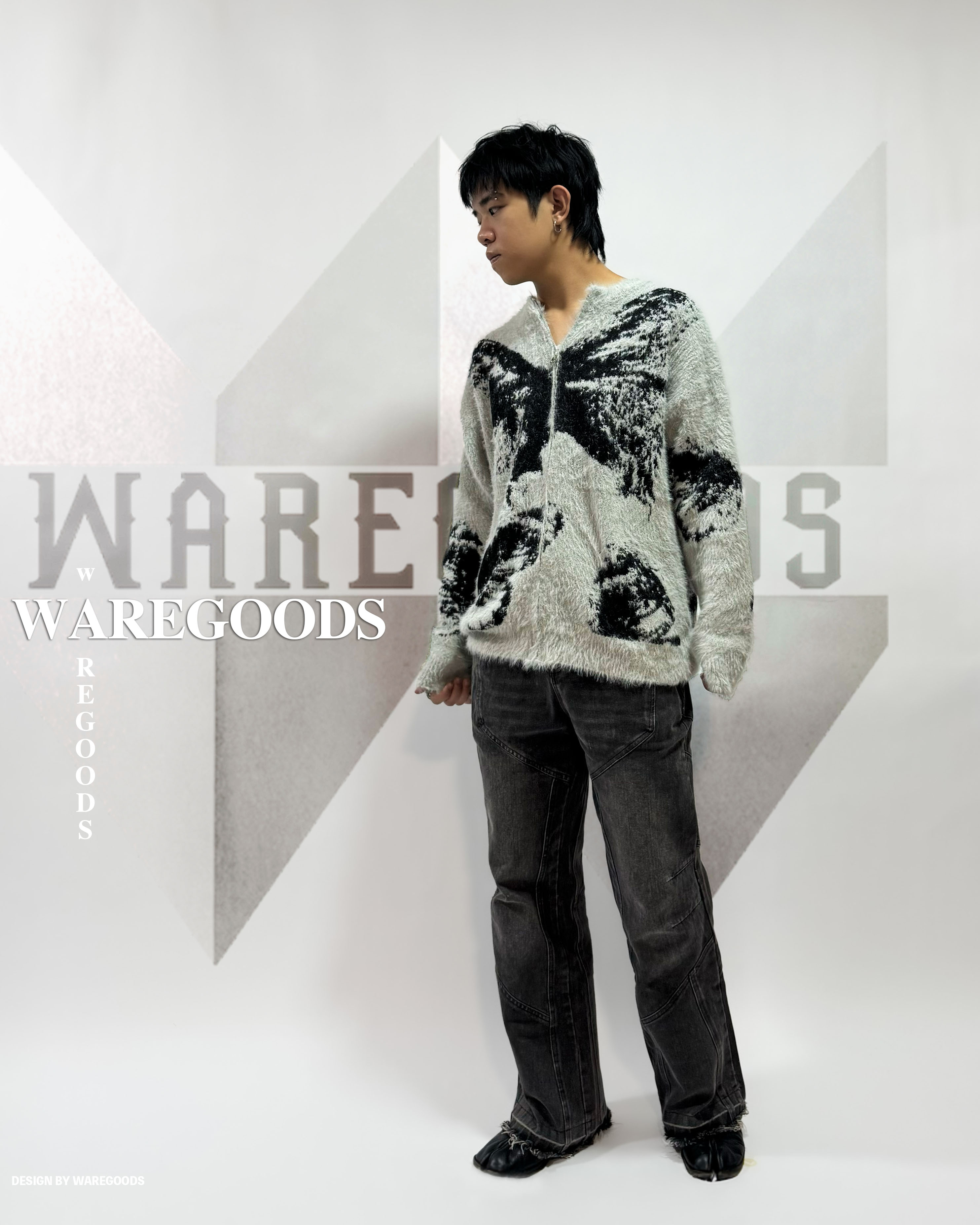 W19洗水拼接微喇叭牛仔褲