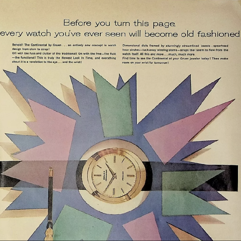 Framed Vintage Advert Poster Series- 1956 Gruen Newest Look in Time The Continental Vintage Print ad (MT2267)
