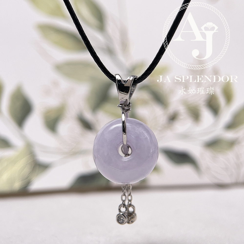 FBG26-H06 天然翡翠A玉 紫色小水泡平安扣純銀吊墜