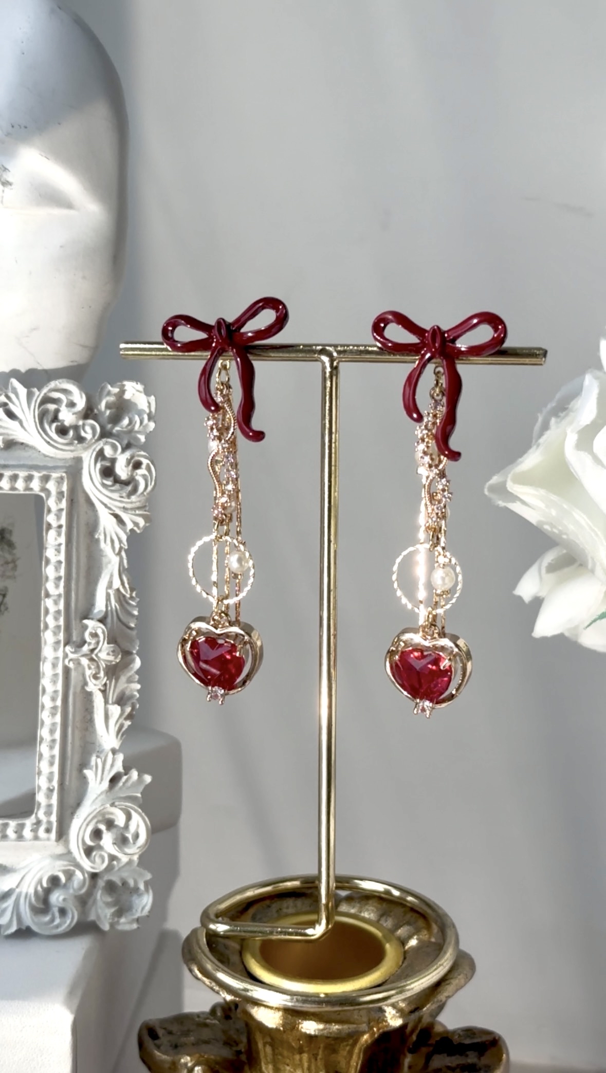 2way珍珠酒紅晶耳環❤️