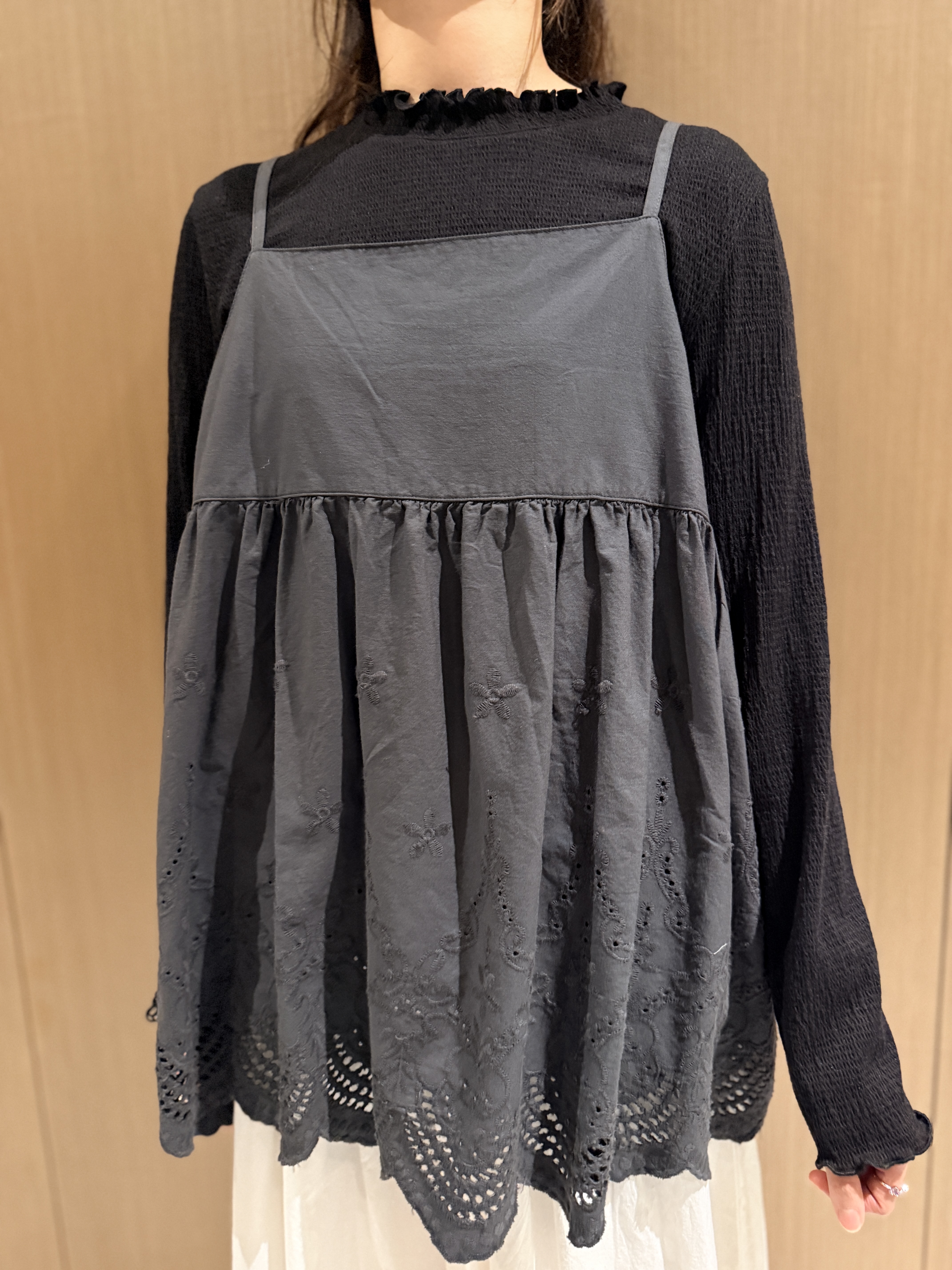 平口通花吊帶（炭灰色）