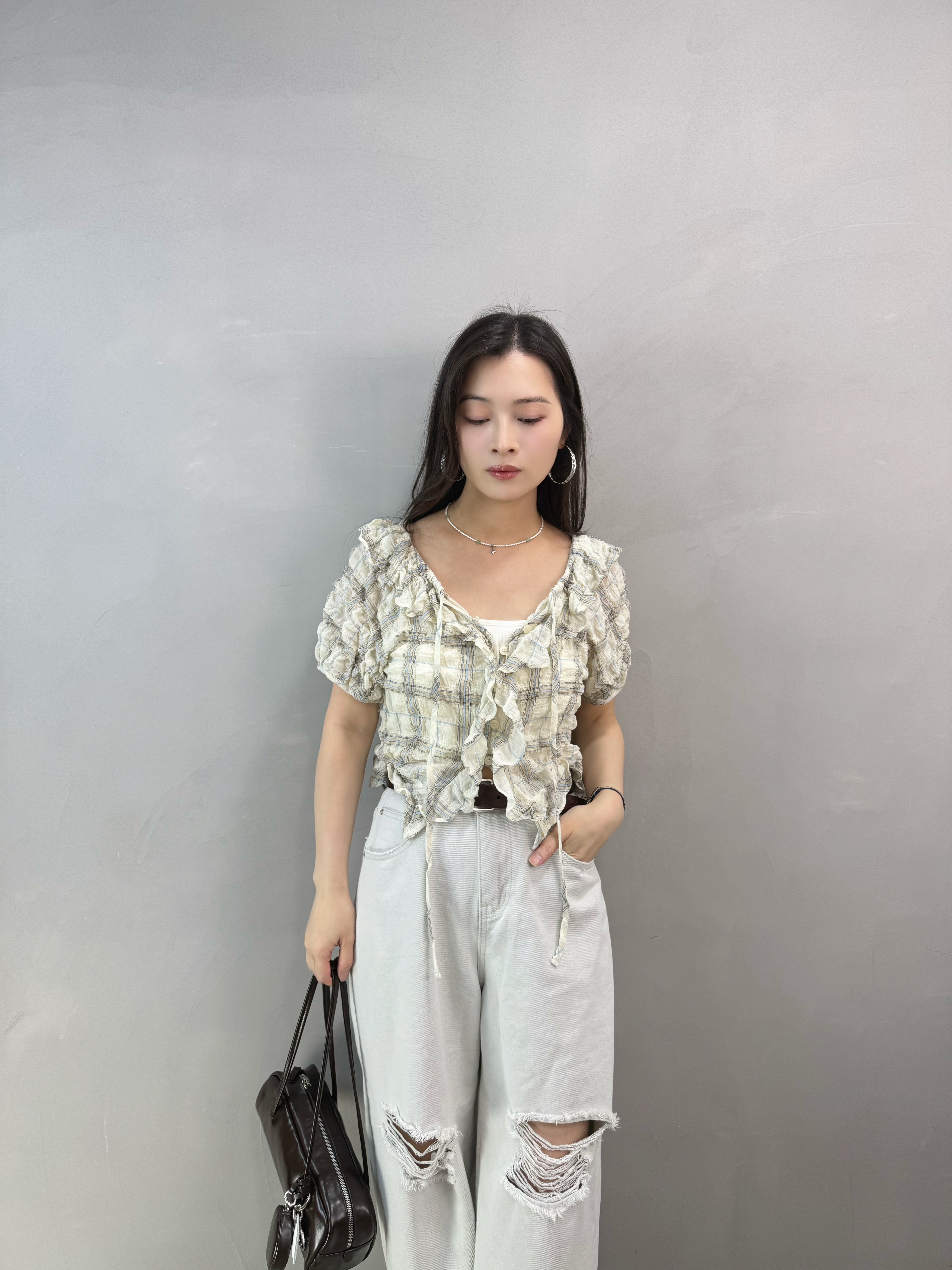 W68 格仔ruffle Top