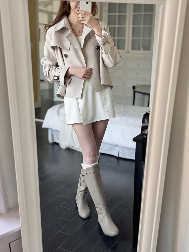 Trench-Style Short Coat (Beige)