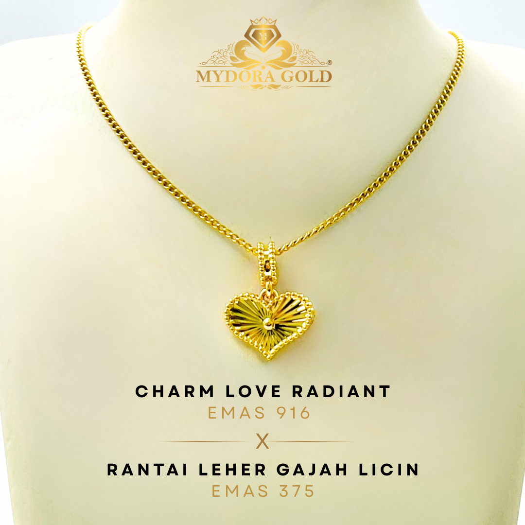 MYDORA Golden Duo Set – Rantai Leher Gajah Licin (51cm) Emas 375 + Pendant Emas 916