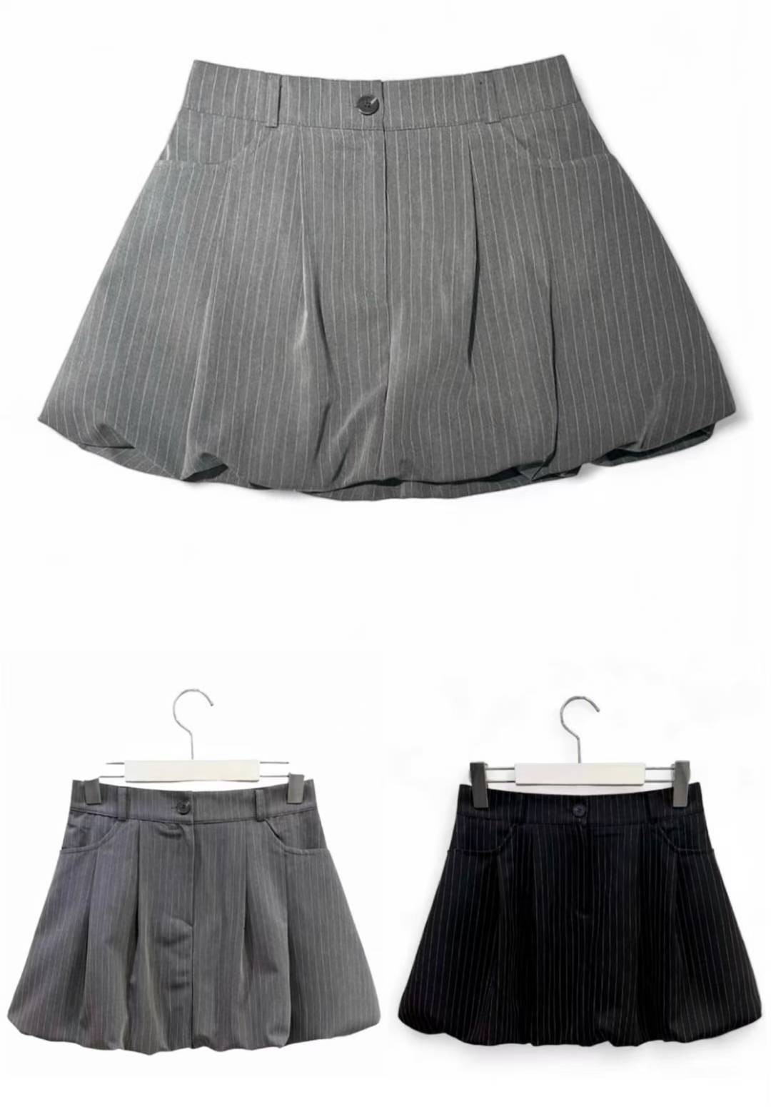【 Goodbye Winter🩶韓妹必備！泡泡下擺雙百摺裙💭 】 Bubble Pleated Stripe Skirt(兩色入)