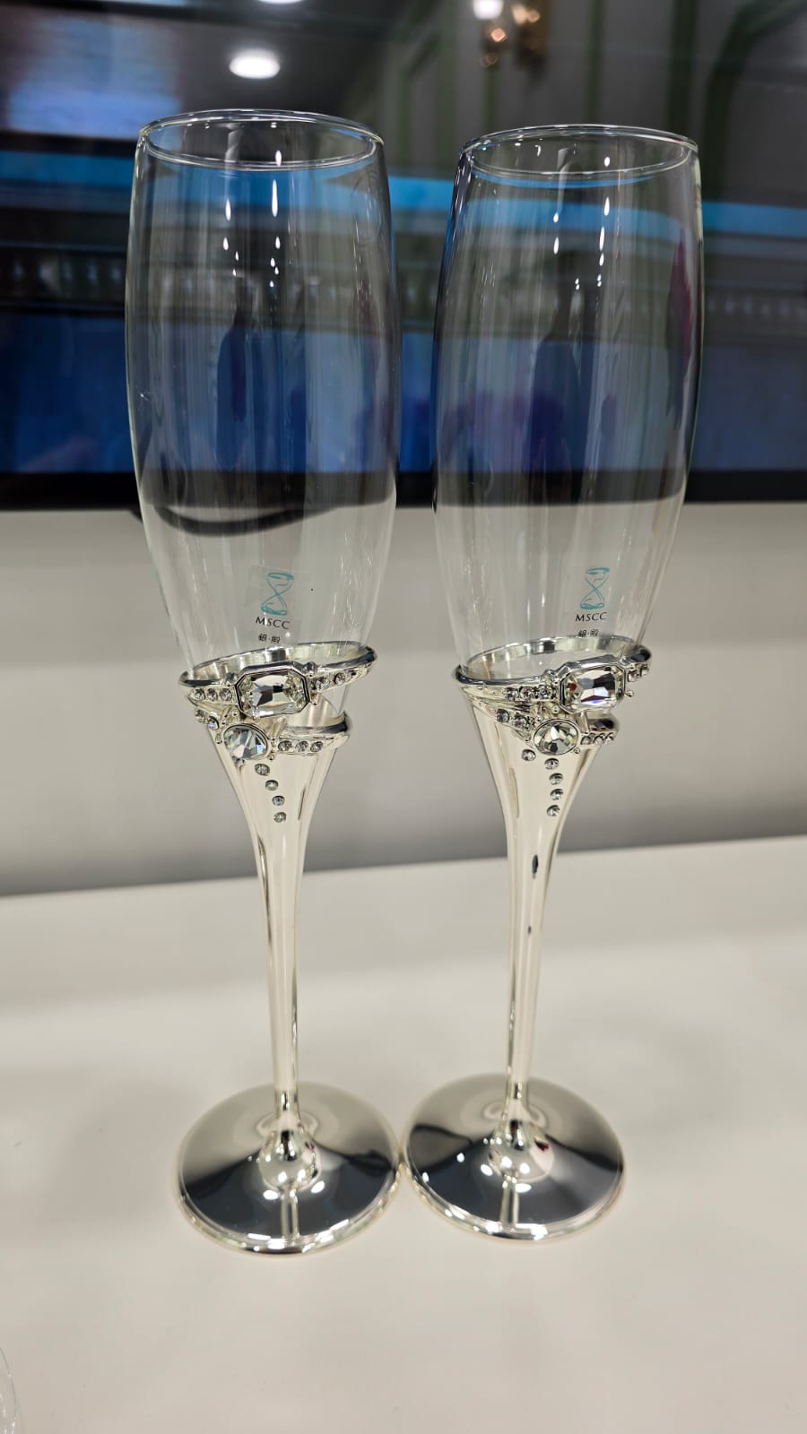 鍍銀鑲石2件套香檳杯 F2684