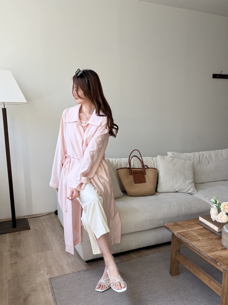 Silky Belted Trench Coat (Pink)