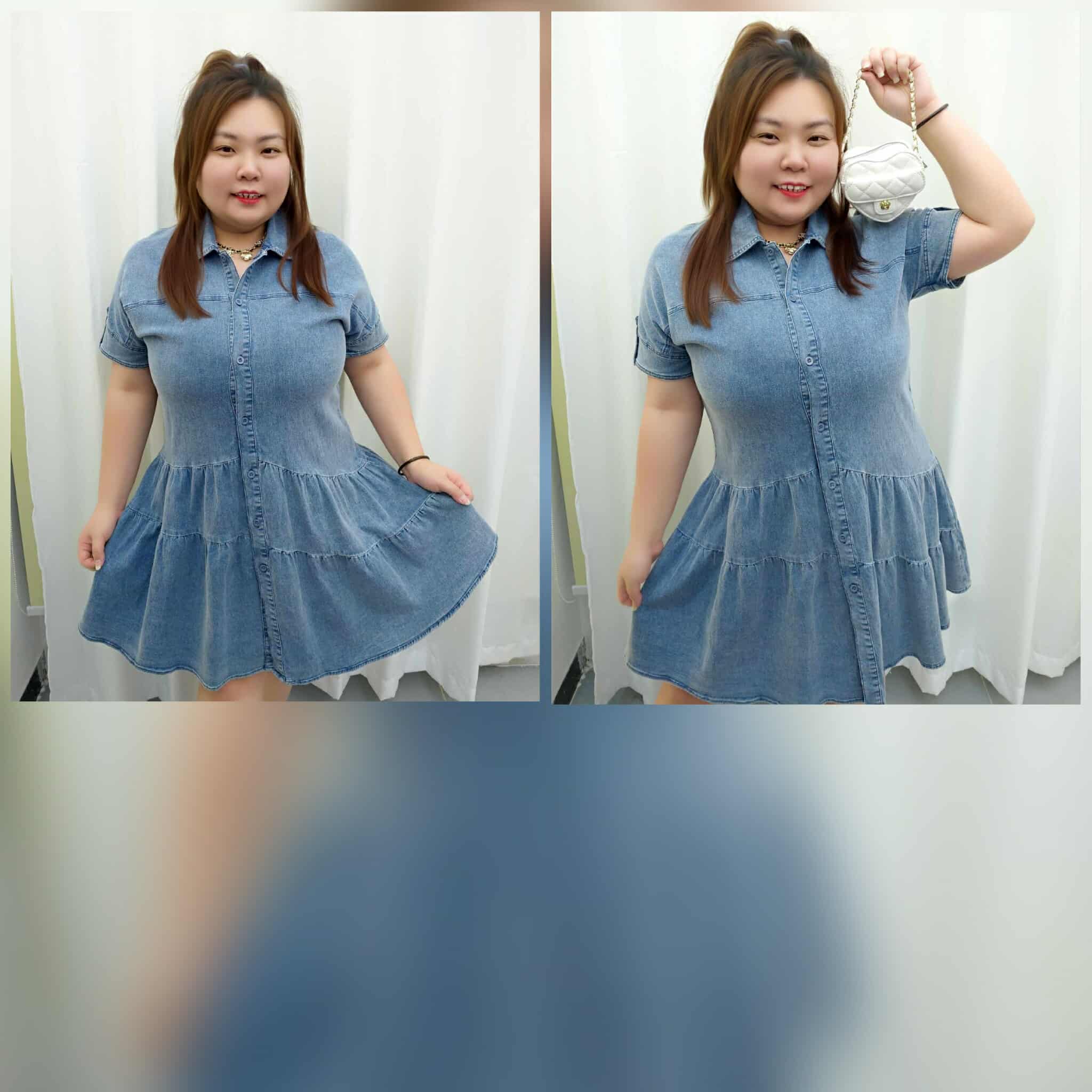 TW#6059J 有领拼接裙摆设计牛仔连衣裙