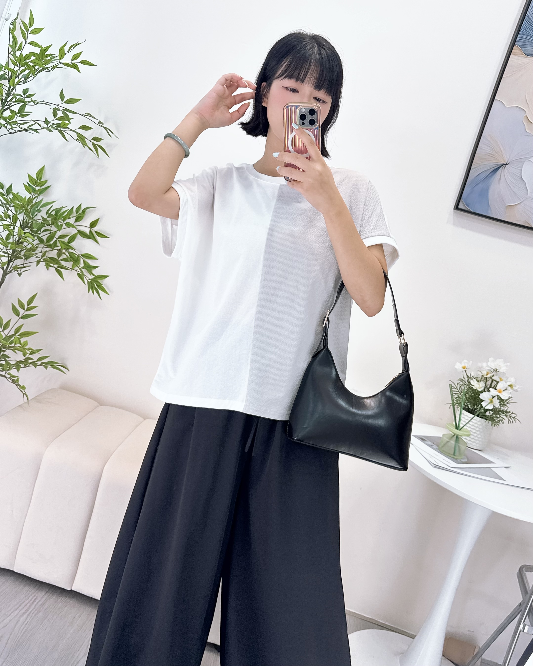 拼色後扭結上衣 3色