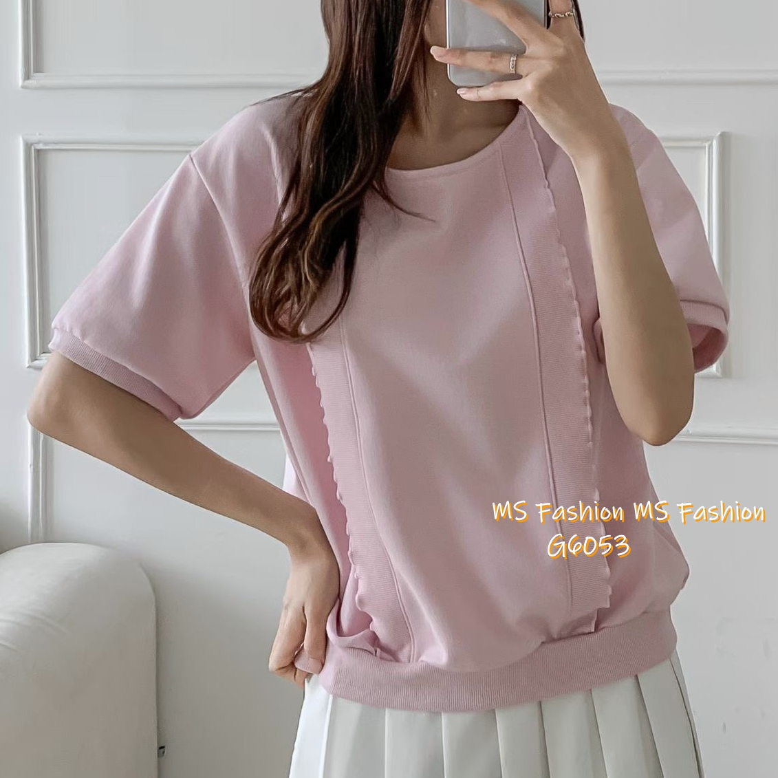 G6053 韓國🇰🇷淨色木耳邊top