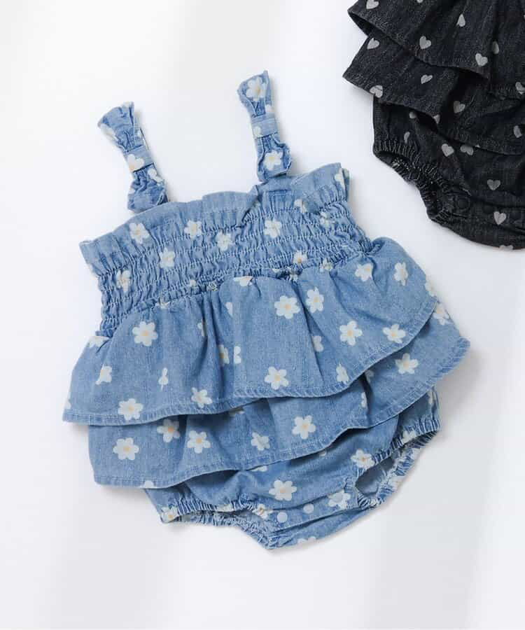 🇯🇵預訂 日本直送🇯🇵Apres les cours兩色花花愛心滿印褶皺吊帶牛仔包屁裙