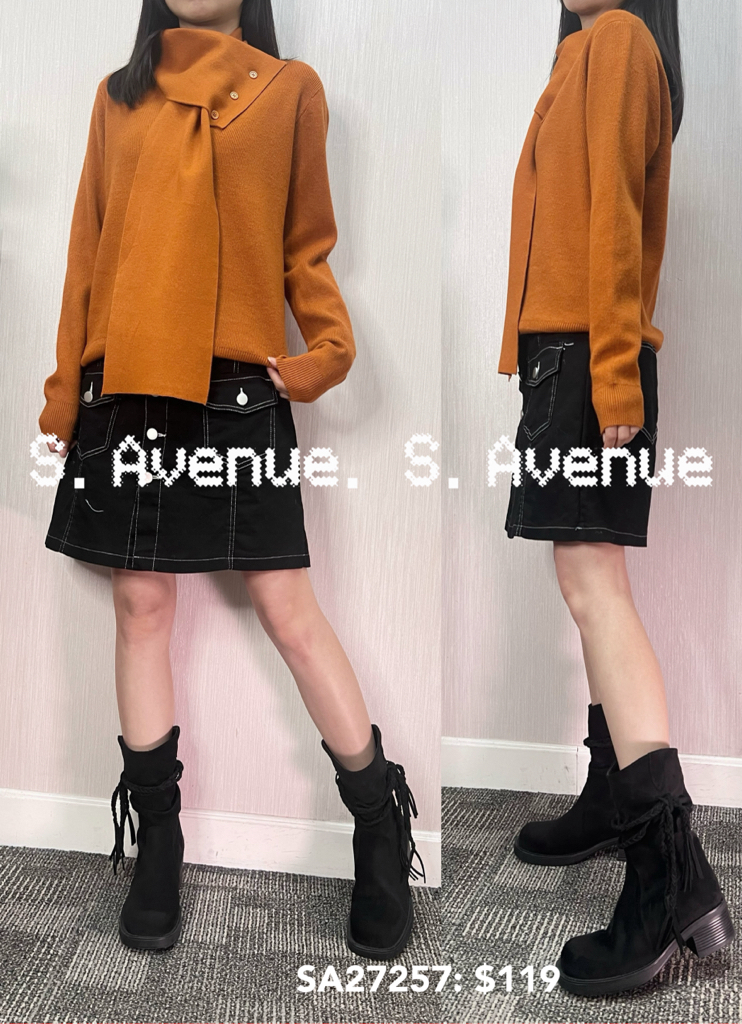 SA27257:長袖V領淨色冷top扣頸巾