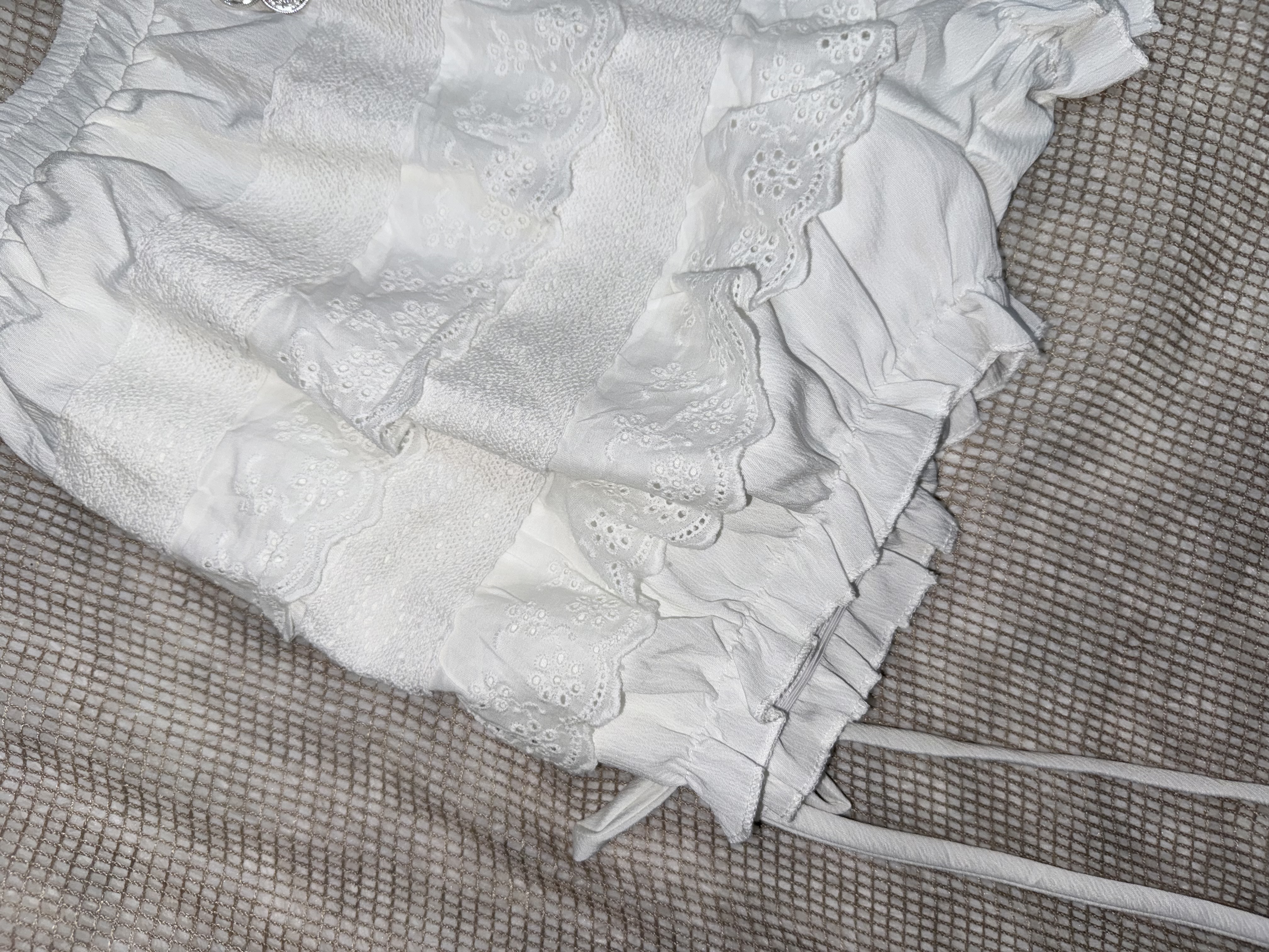 Tiered Ruffle Lace Bloomer Shorts with Bow Accents