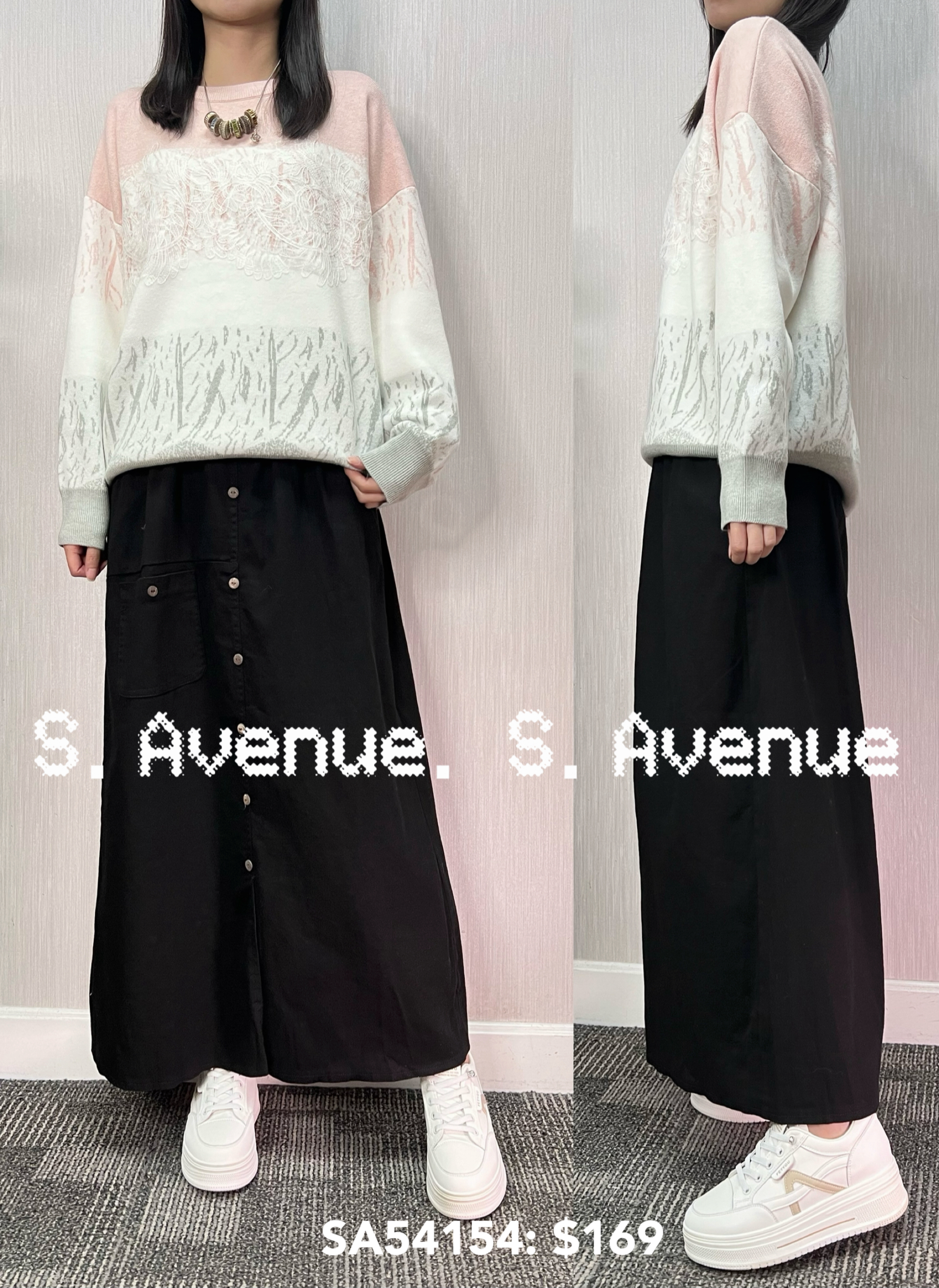 SA54154: 長袖拼間色拼lace軟冷top