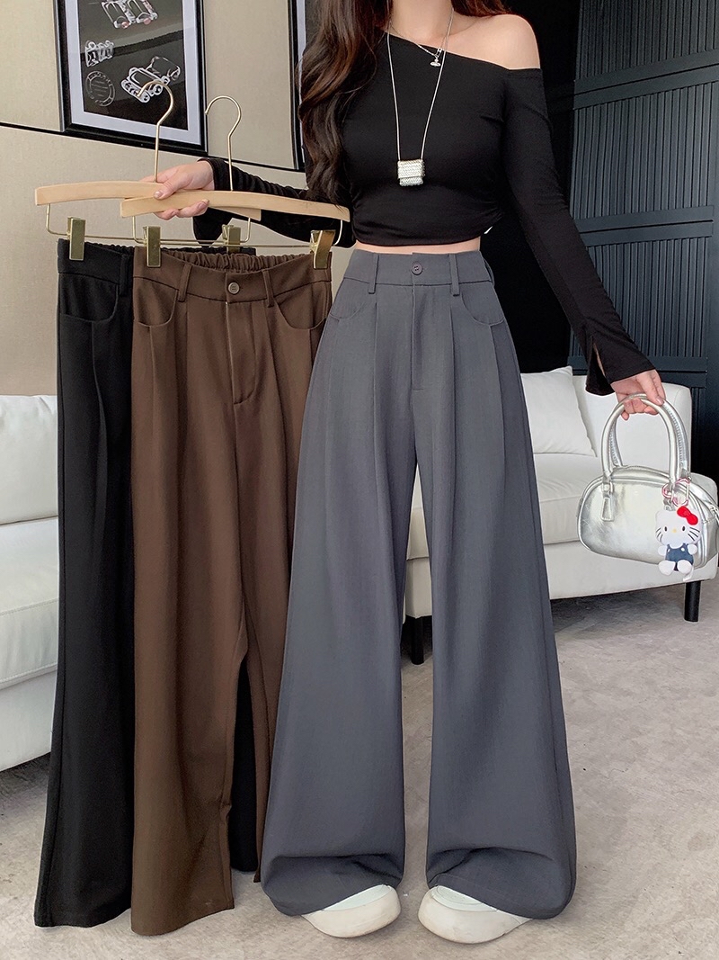 B74(22908) 韩系气质显瘦捏痕单钮3色西装阔腿长裤