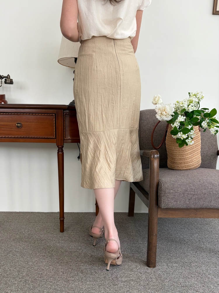 Crinkle Mermaid Skirt (Warm Beige)
