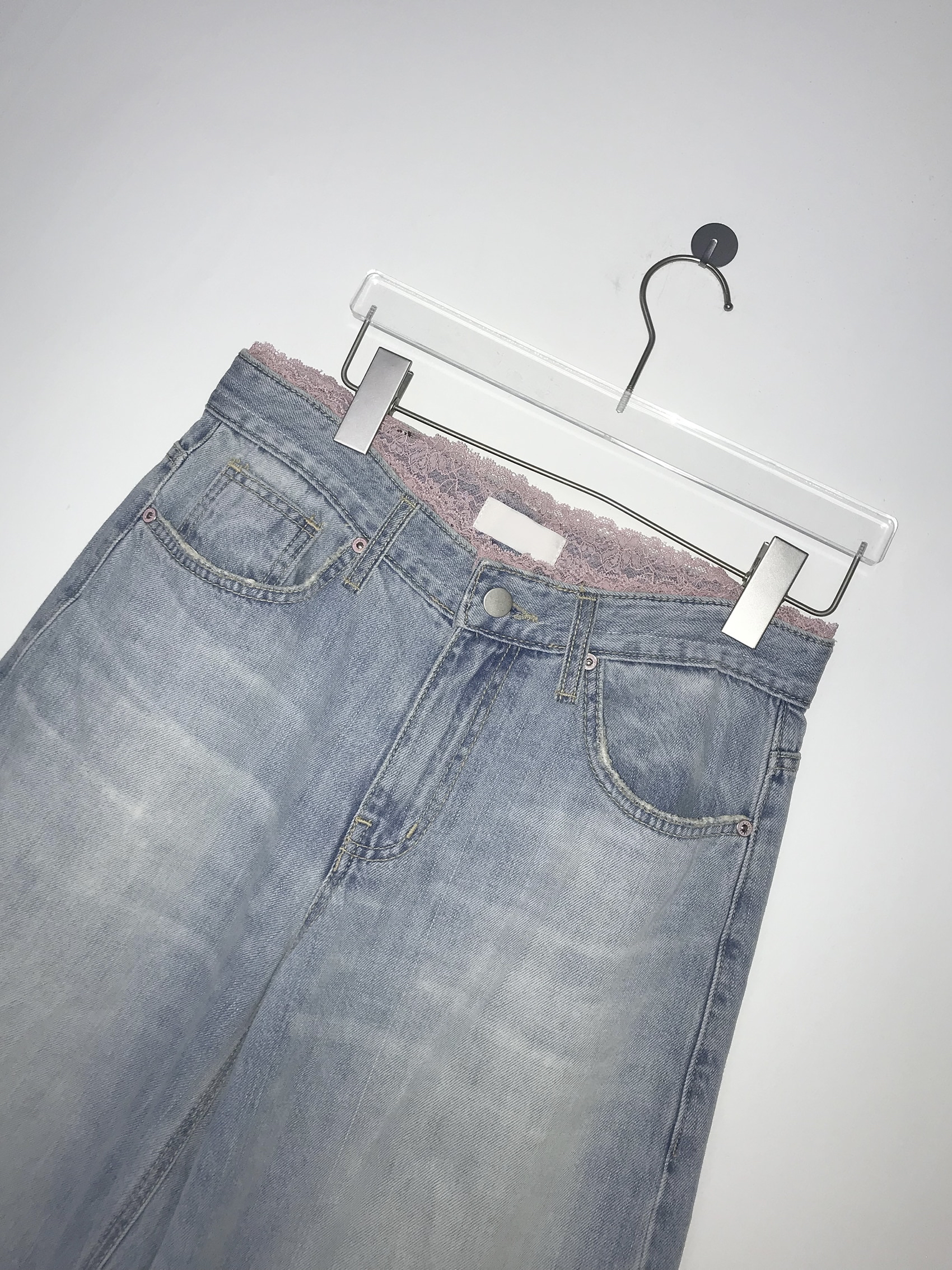 Lace Trim Layered Wide Leg Denim