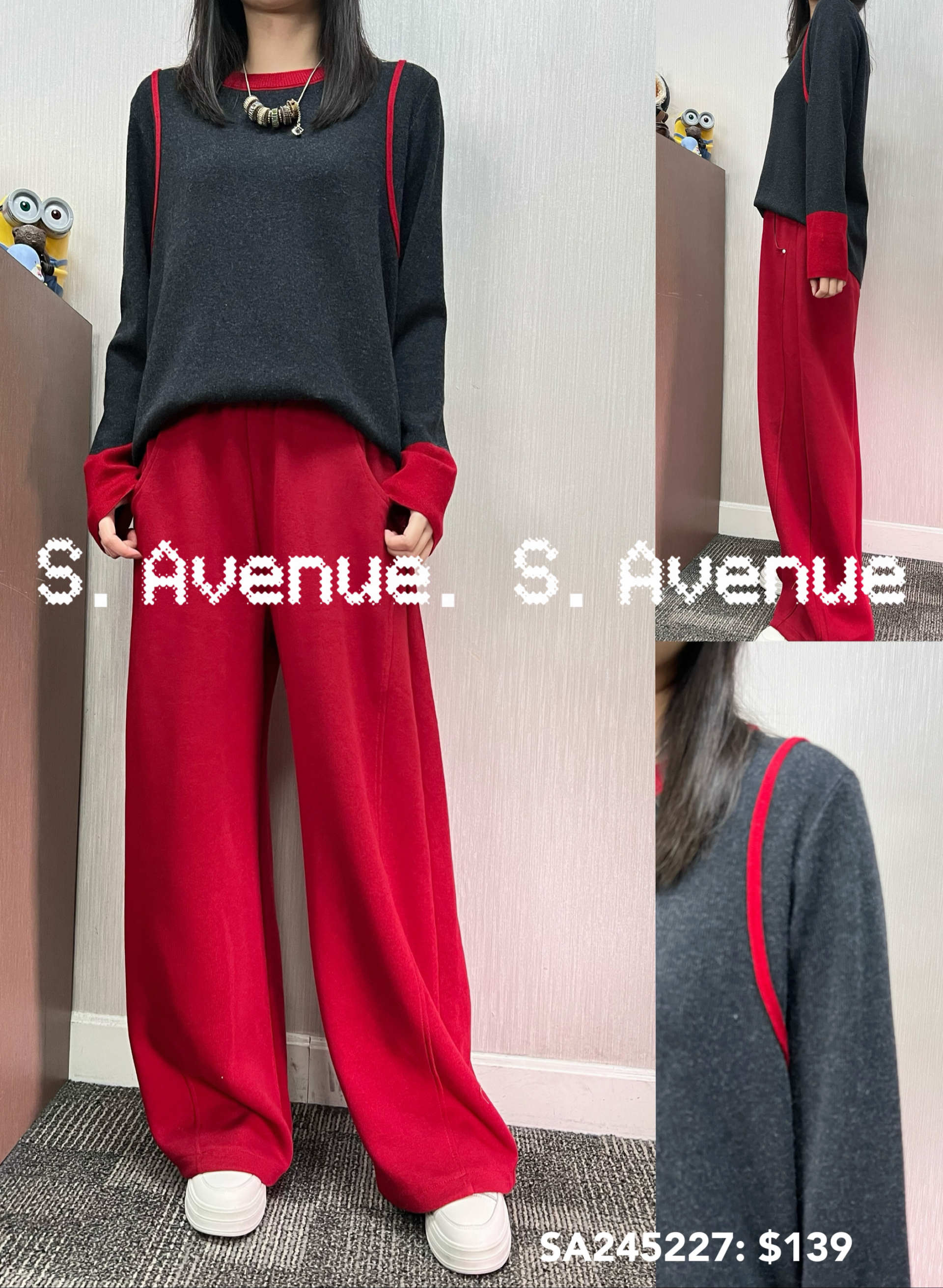 SA245227: 長袖撞色邊圓領軟冷top