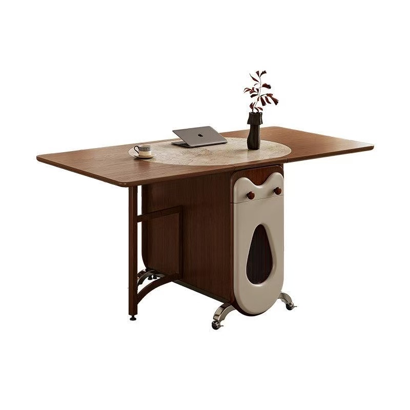 岩板餐枱連餐椅組合 可移動摺疊實木餐枱 家用細單位多人飯枱 dining table
