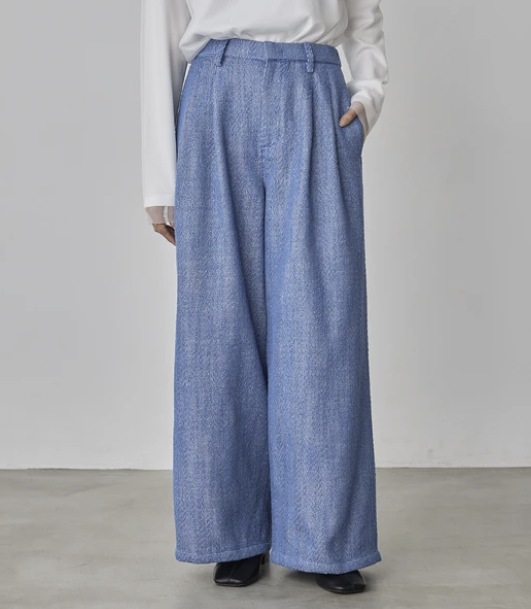 丹寧風人字紋褶褲 - 2026 流行穿搭  女士長褲 春夏時尚穿搭 柔軟舒適 成人休閒 日常穿搭 易於配搭 日本直送   #JP-I-260032