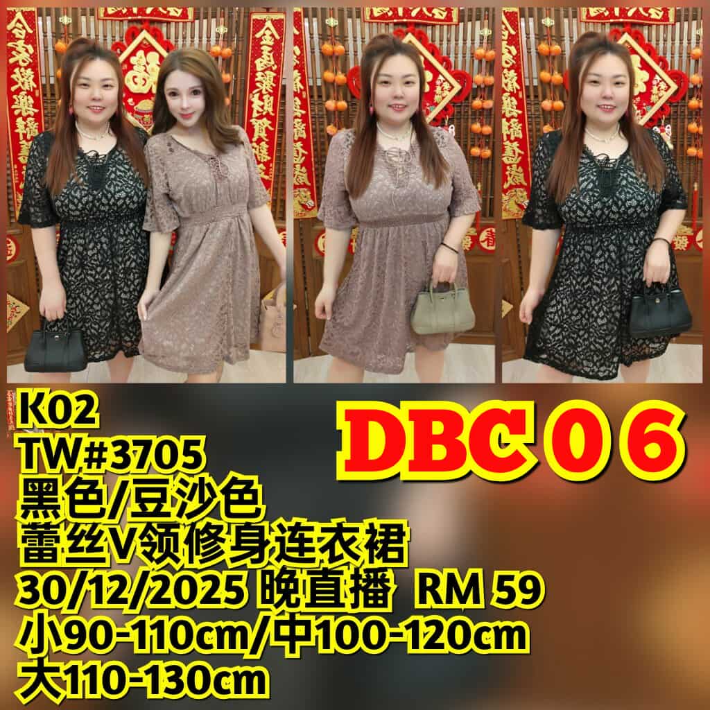 DBC06 TW#3705 蕾丝V领修身连衣裙