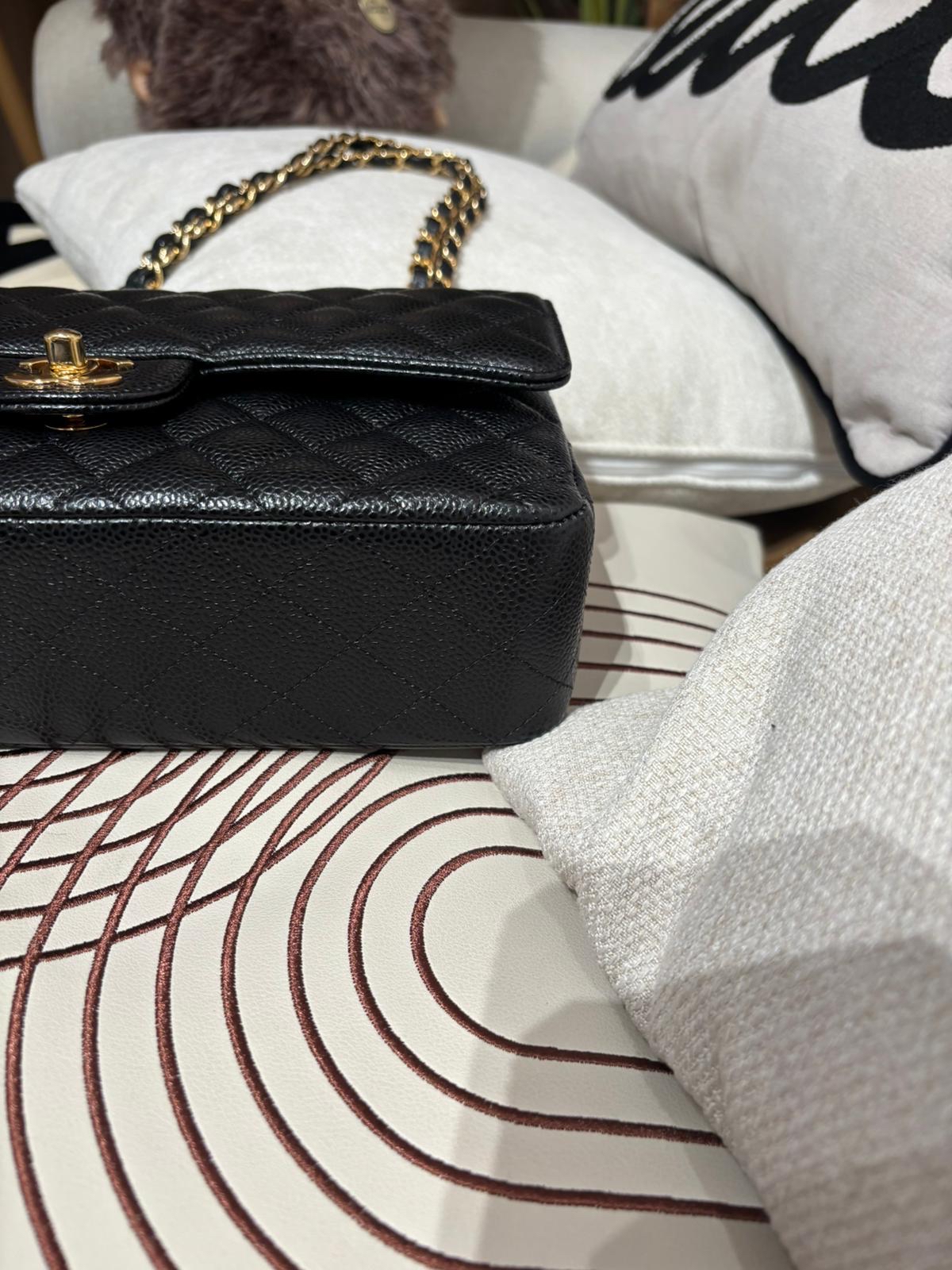 Chanel Classic Flap Medium 25cm A01112 CF25 黑色荔枝牛枝金扣 100%Authentic, 99%New ✅25Card✅Dust bag✅Box