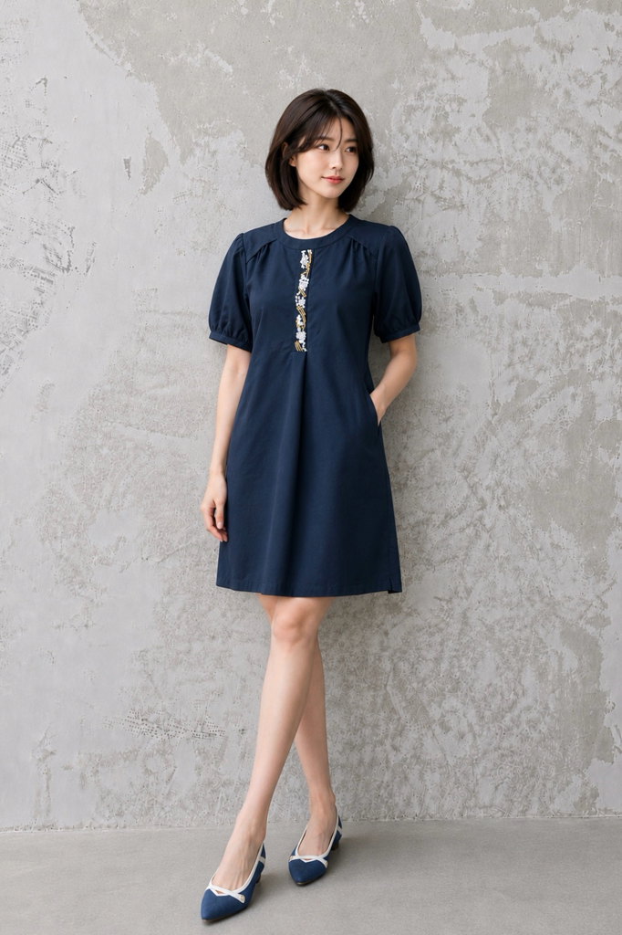 311231 Olive Lace Accent Shift Dress