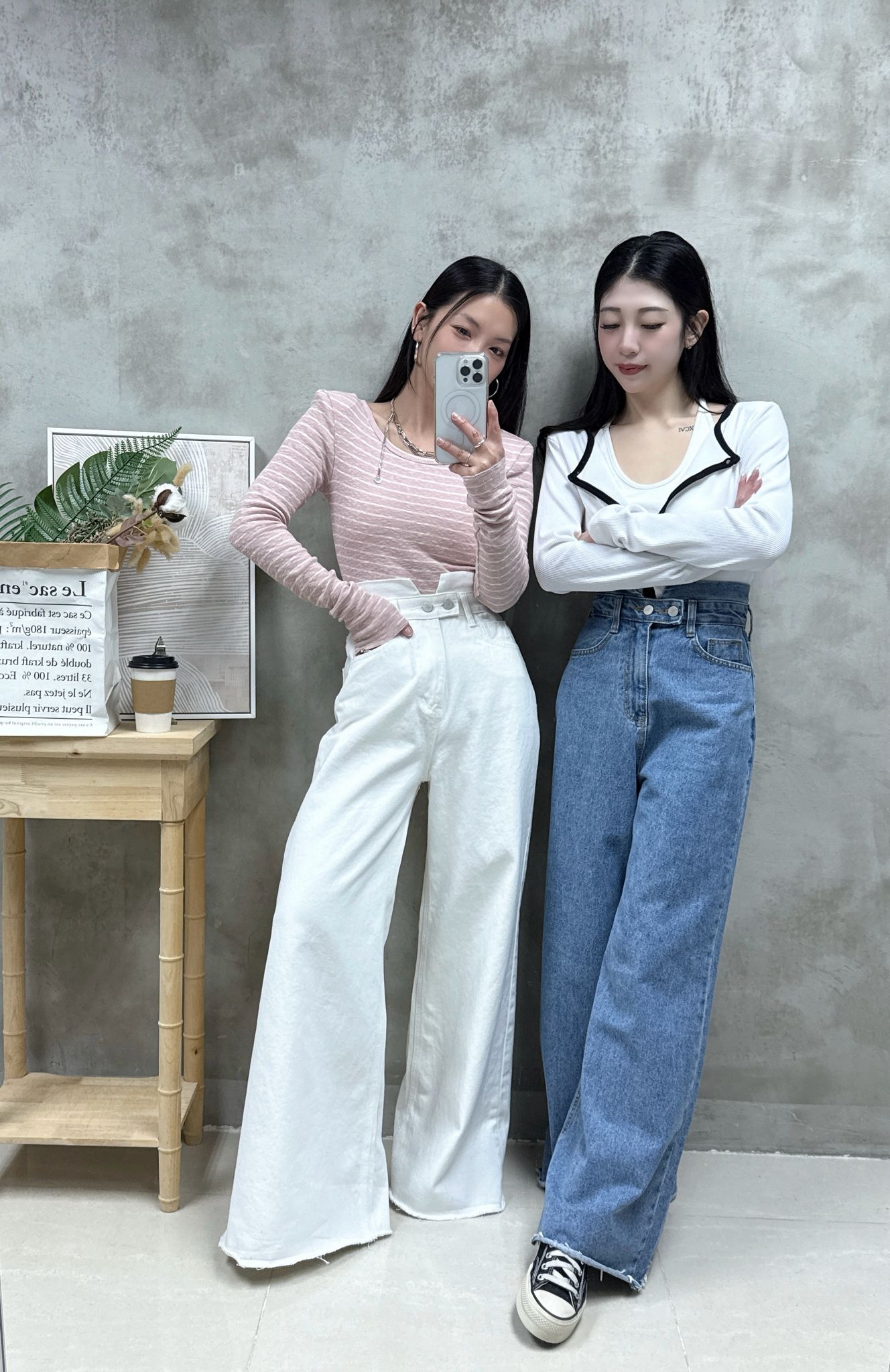 B15 不規則腰高腰牛仔褲