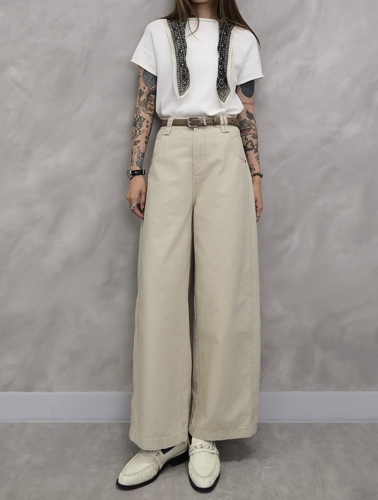 High-Waisted Wide-Leg Chino Pants #pt81