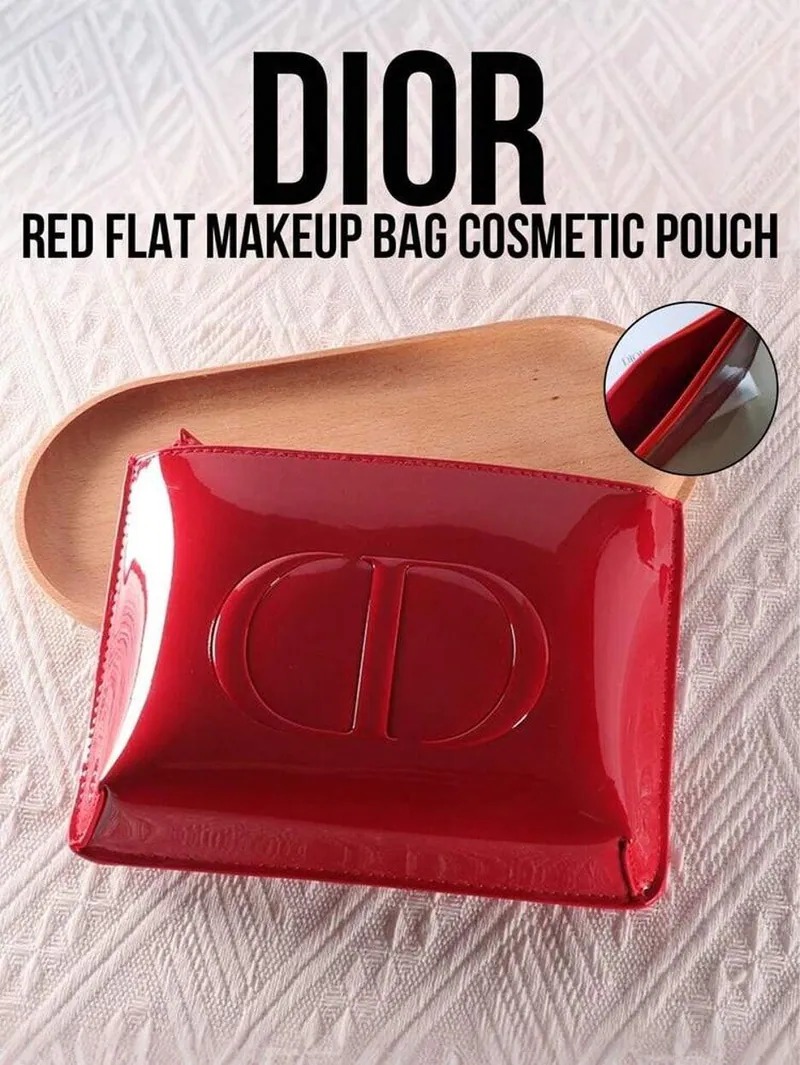 💯DIOR 紅色漆皮立體Logo 贈品化妝袋 (有盒)