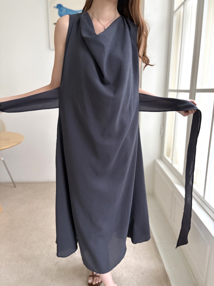 Athena Drape Dress (Charcoal)