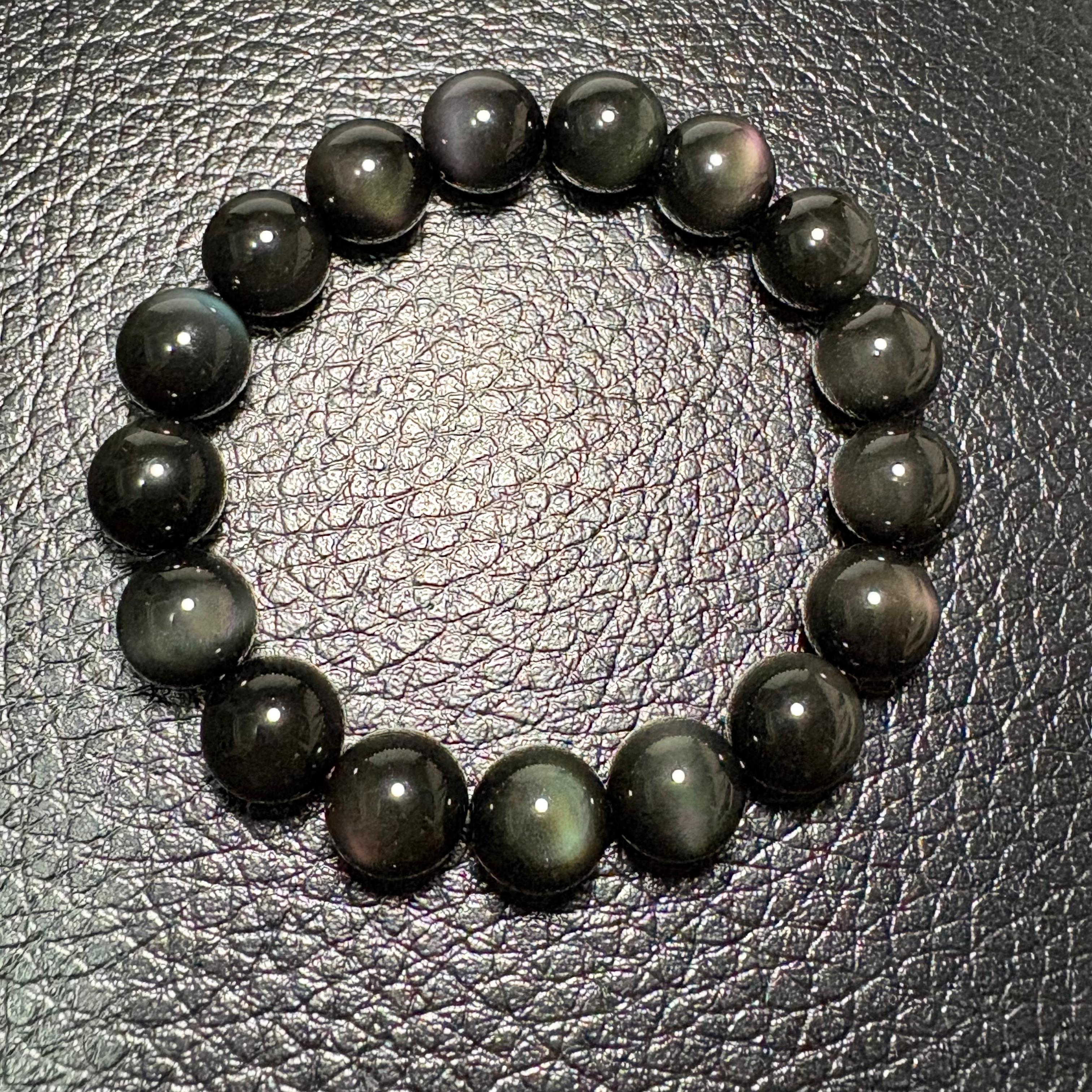 12mm彩虹黑曜石手串 No.4265