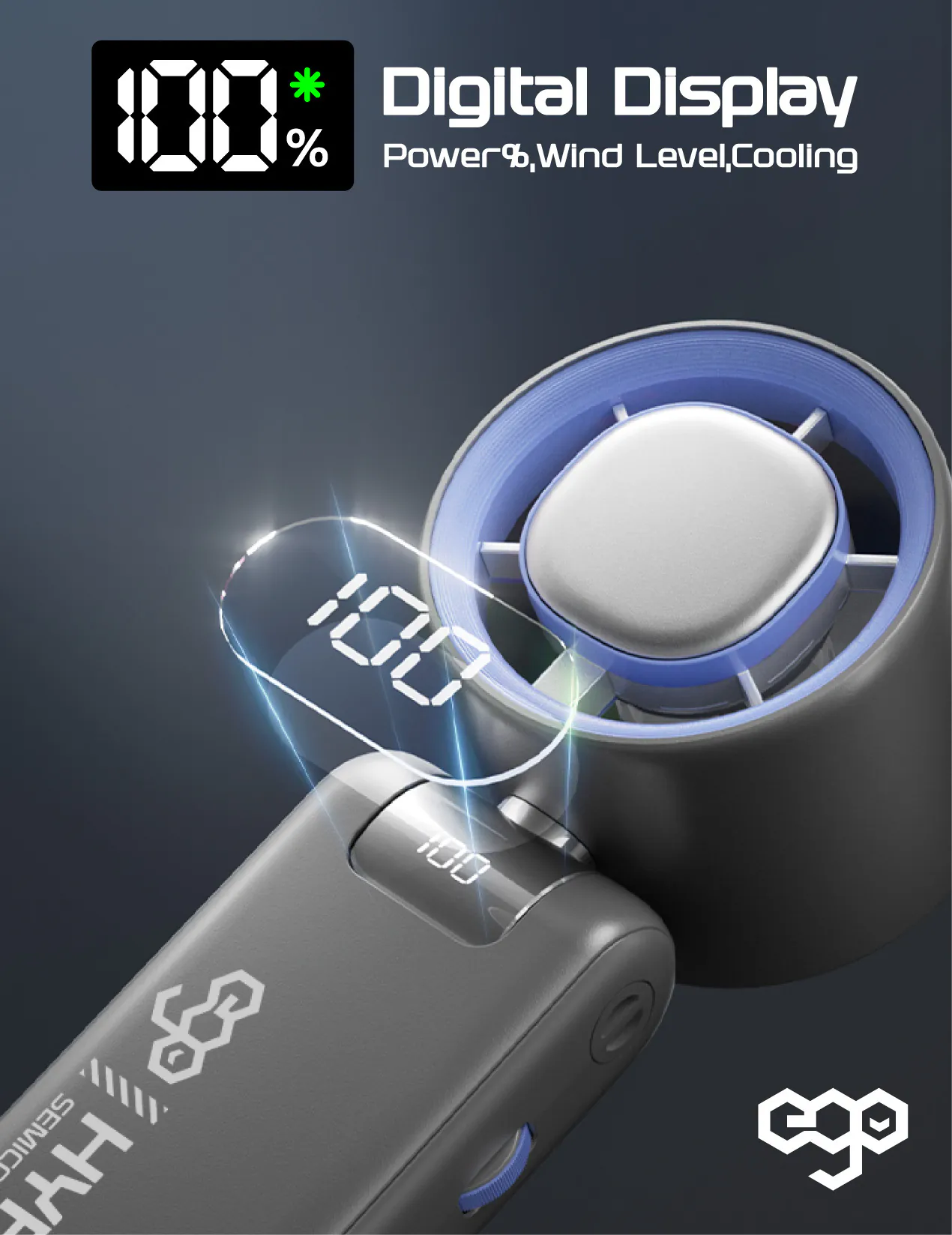 香港行貨 一年保養 ego - HyFreeze 半導體制冷風扇 冰敷手持高速風扇 18小時長氣 / 半導體制冷10度 / LED顯示 / 靜音 / 180度角度調較 HF1