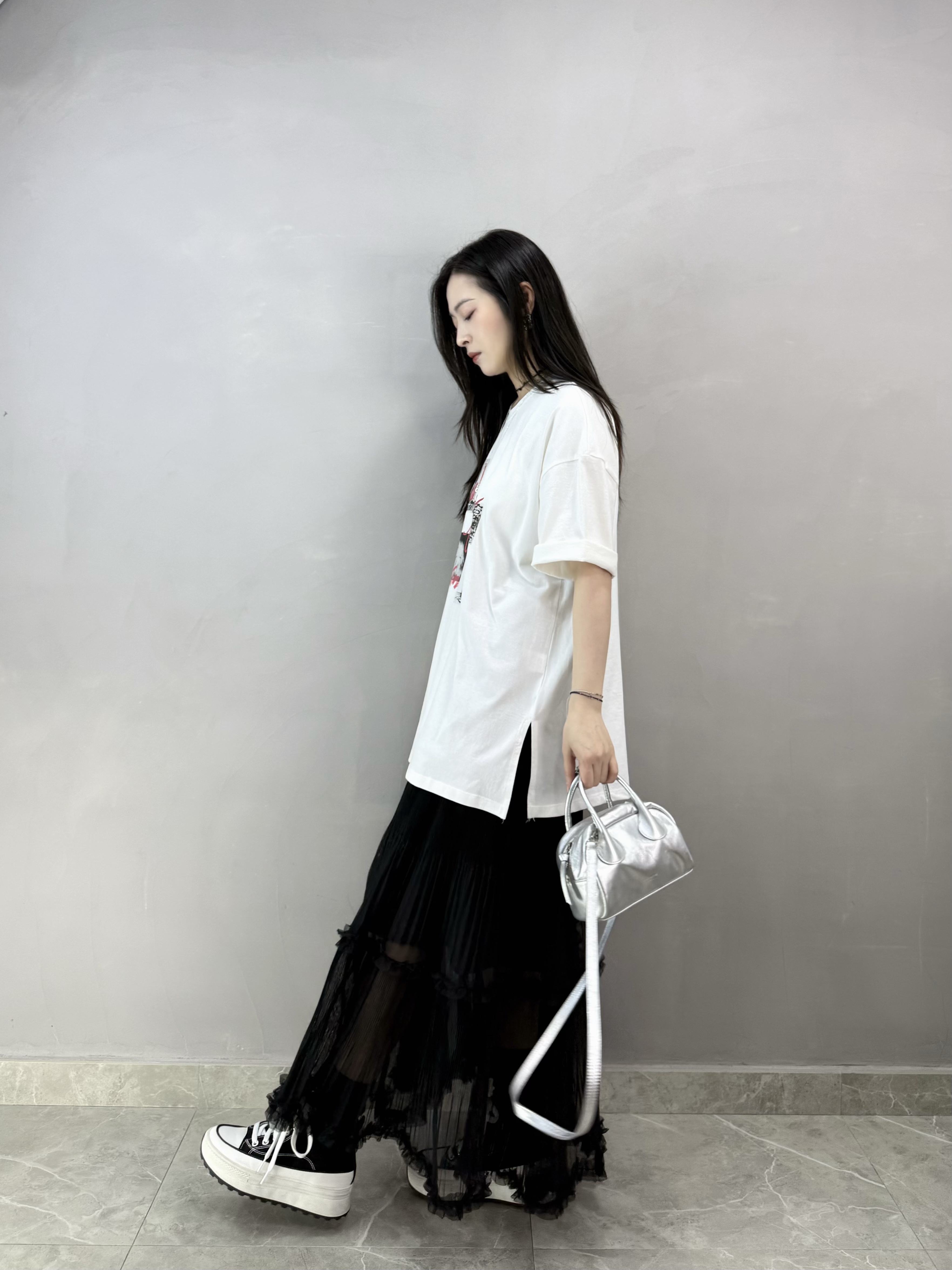 I68 Ruffle邊暗紋裙