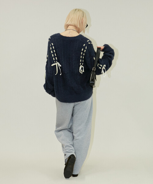 蝴蝶結綁帶針織外套