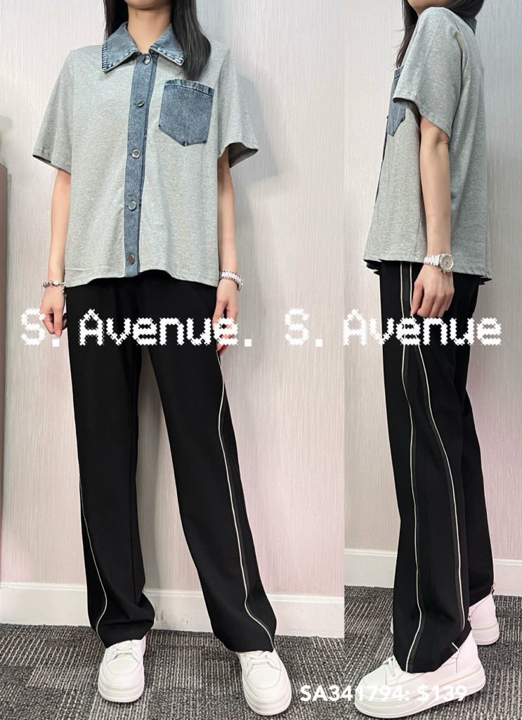 SA341794: 短袖有領牛仔邊有鈕top