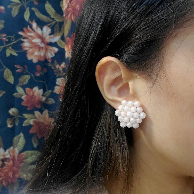 c.a. 1960s West German Pink Bead Clip Earrings (NA0737)