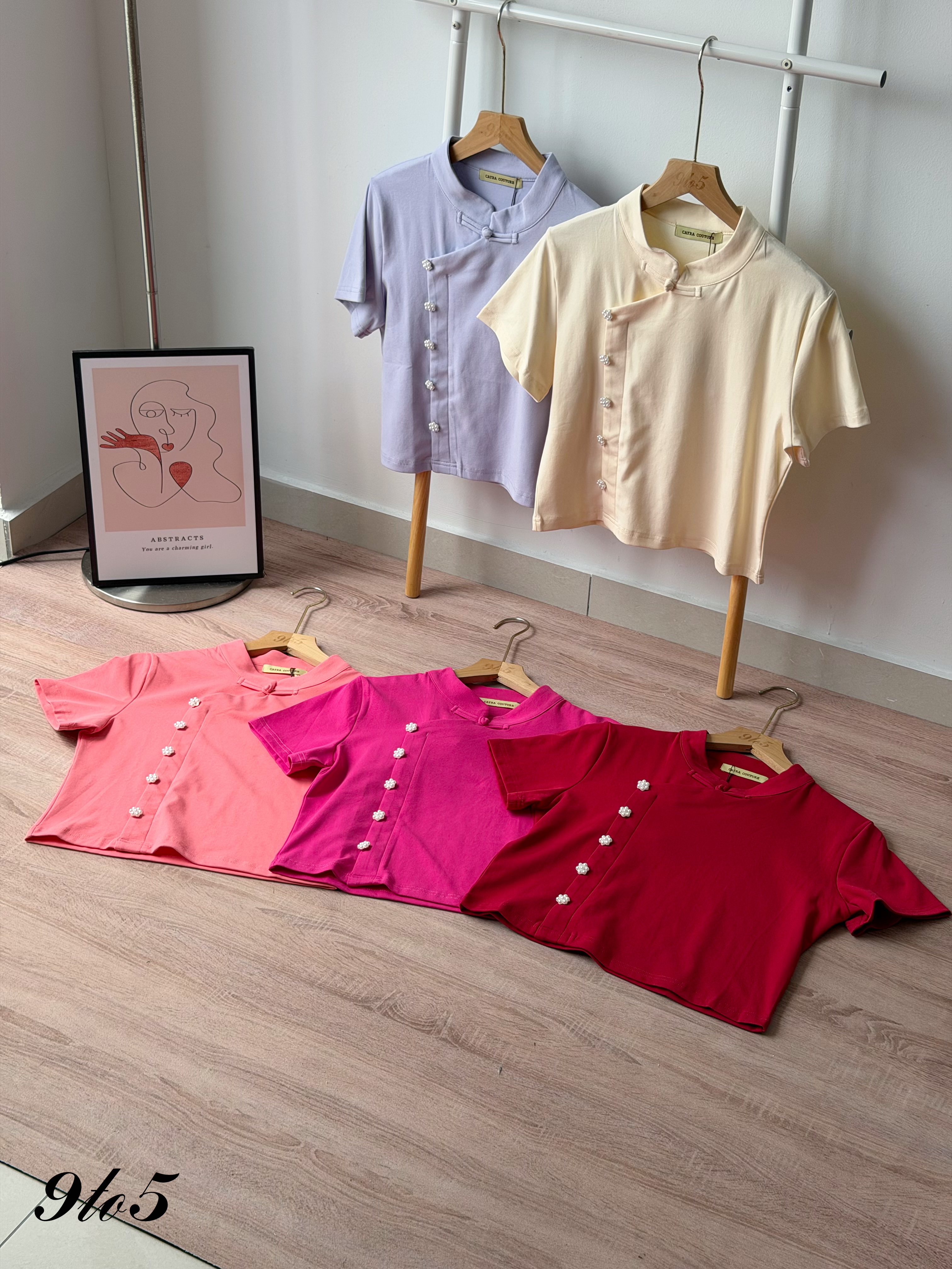 T4552 Floral Pearl Button Cheongsam Top - 5 Colors 