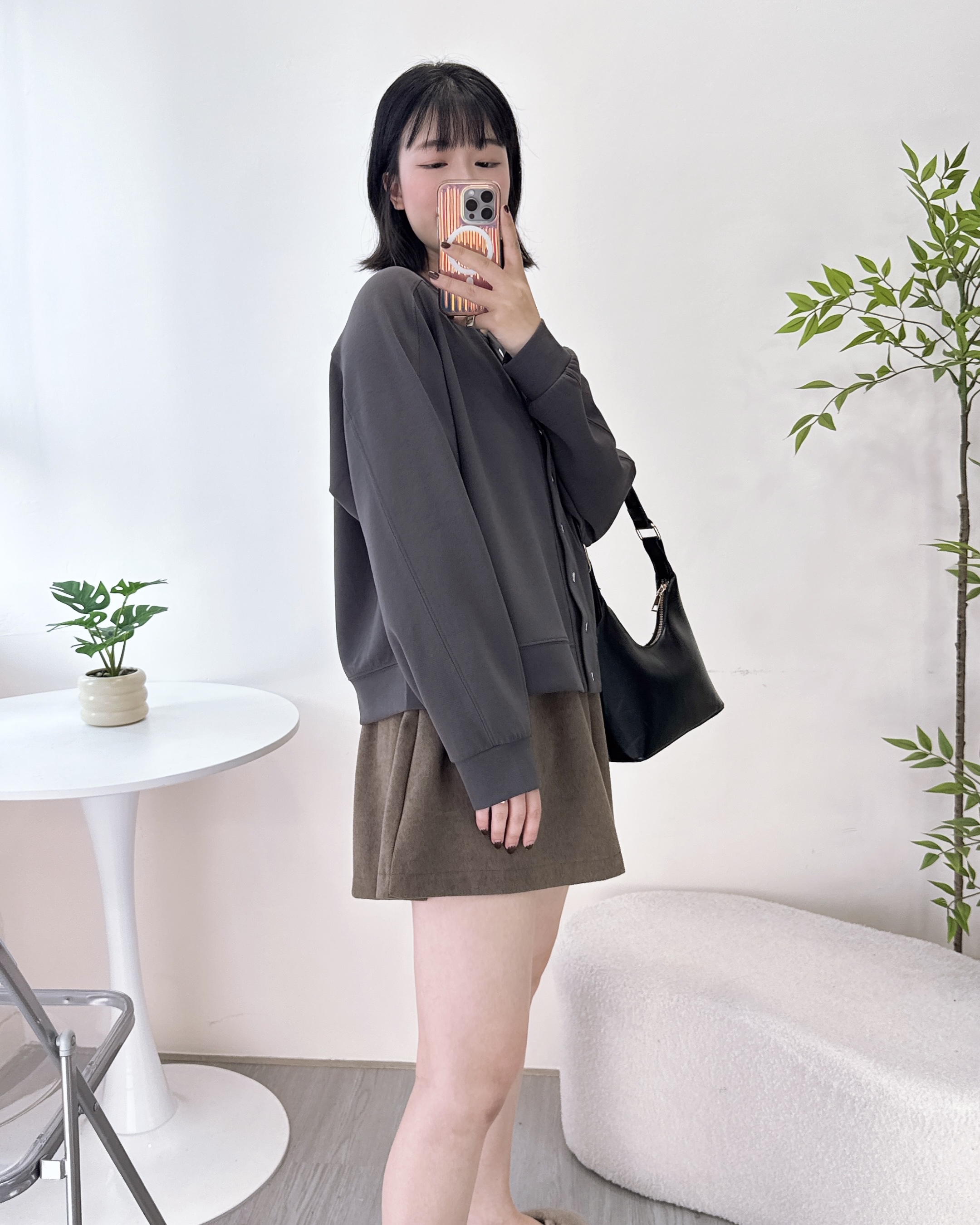 啪鈕滑身牛奶棉上衣/外套兩著 2色