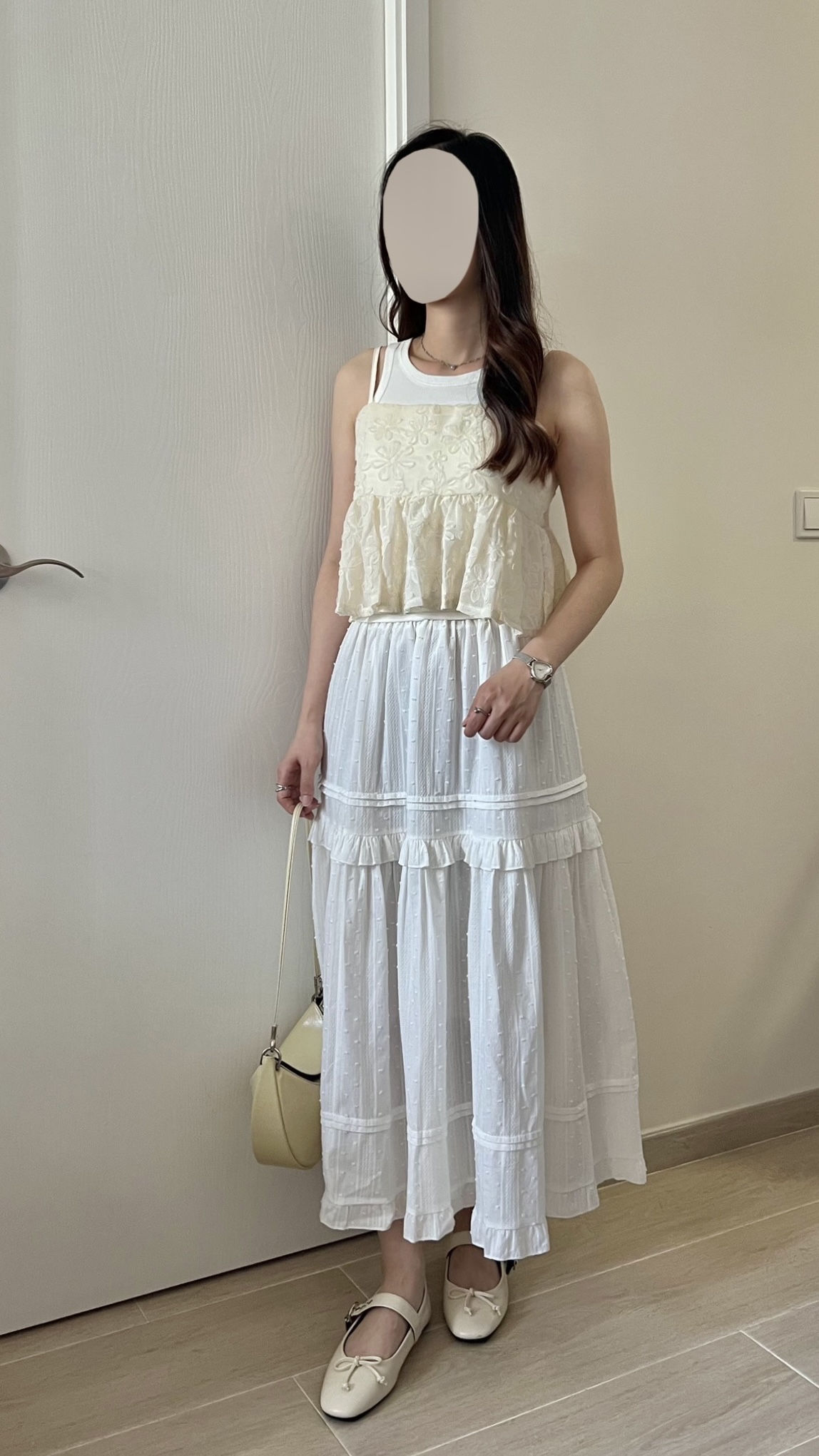 甜價仙氣花花兩穿吊帶背心 杏色