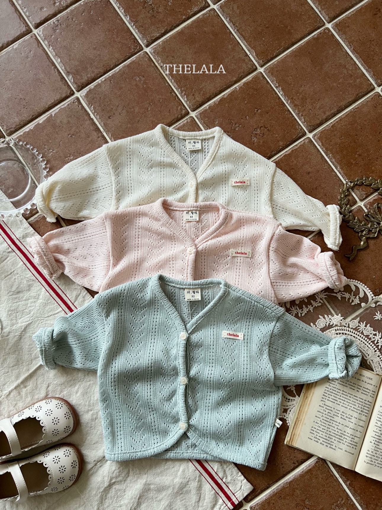 🌸預訂 韓國直送🌸🇰🇷THELALA三色輕薄標籤通花開襟外套