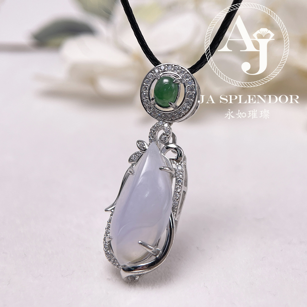 JNS-50 天然翡翠A 冰種紫羅蘭隨型綠色頂珠吊墜