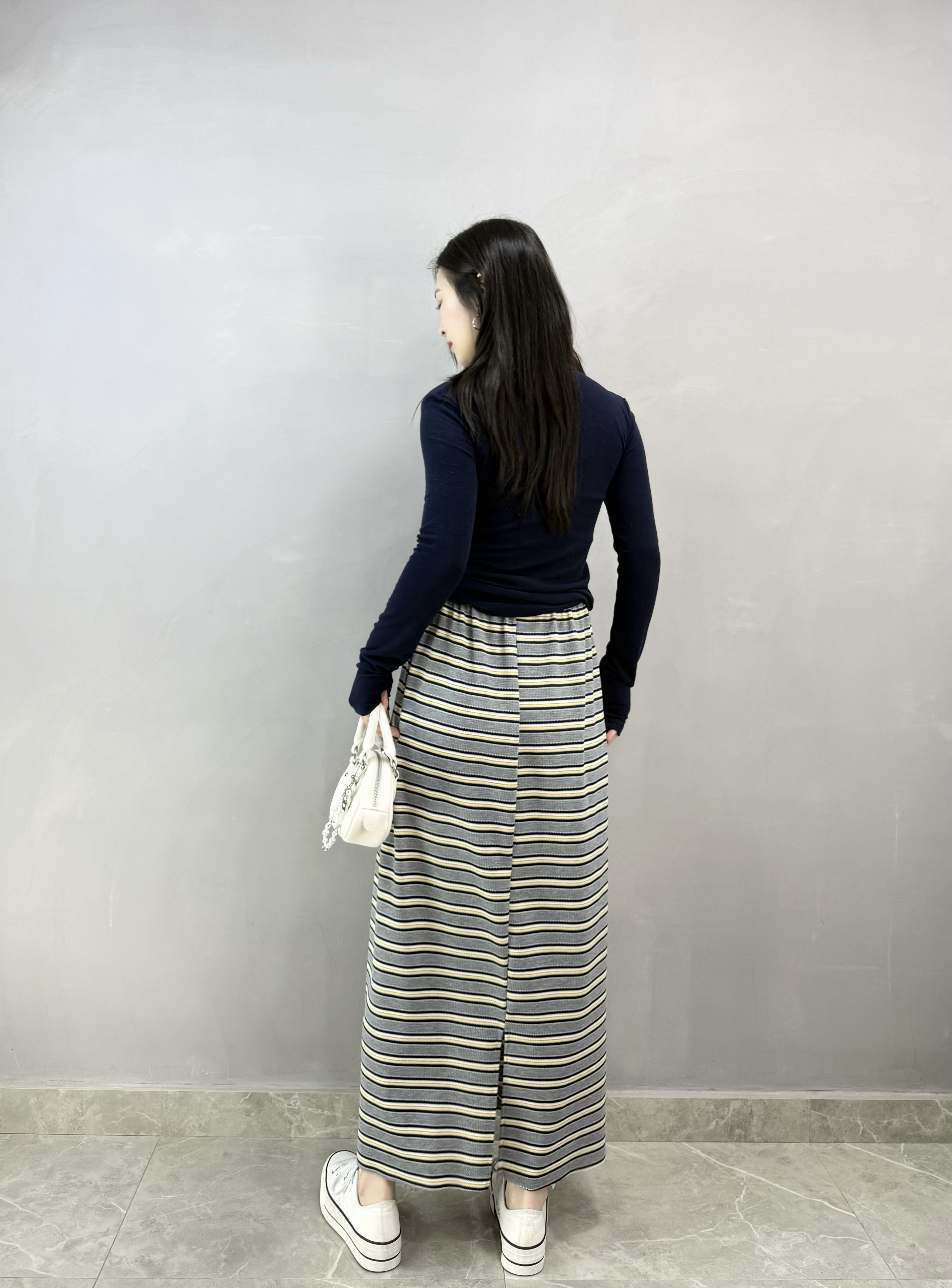 J66 拼色橫間棉裙