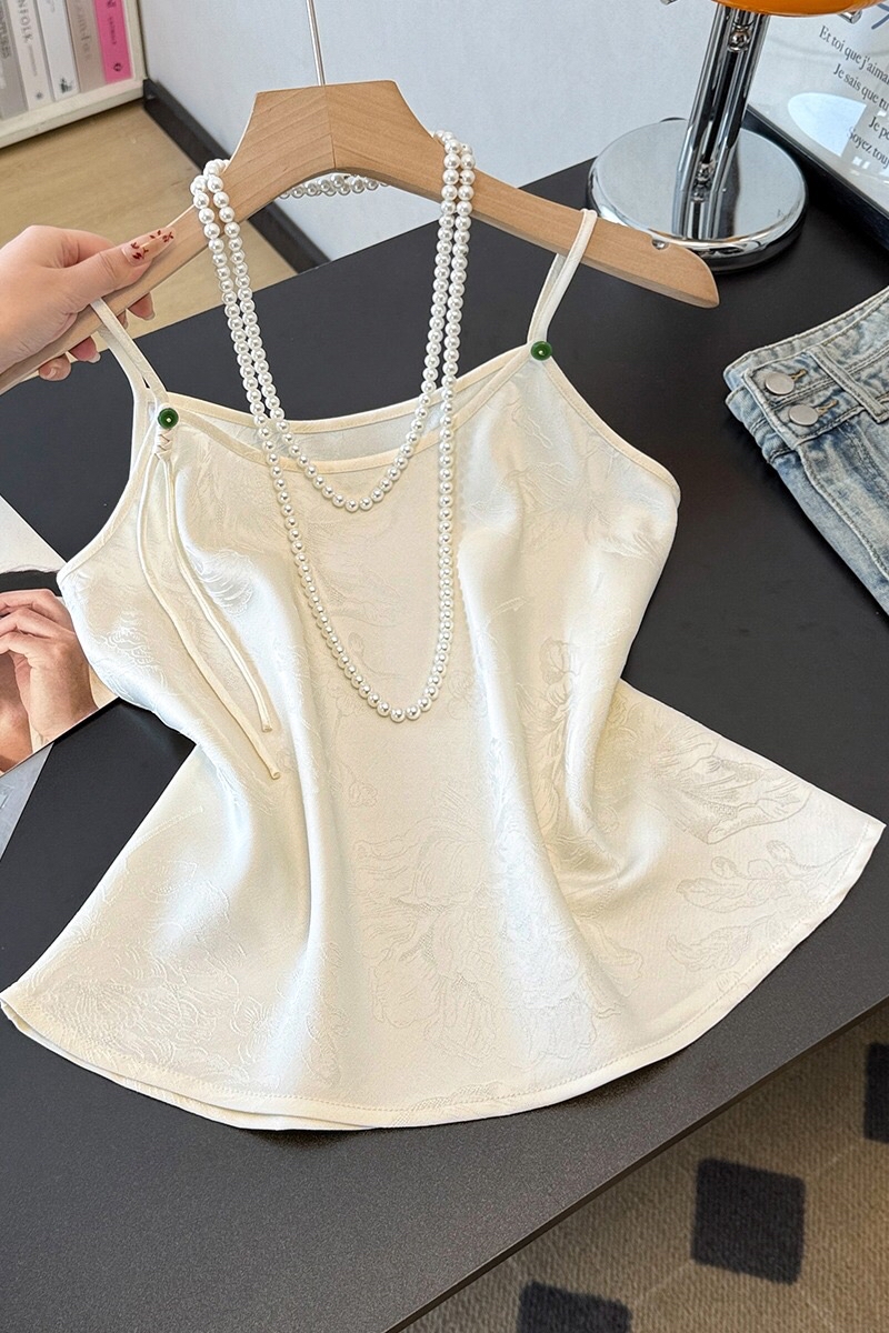 B40(0138吊带) 新中式复古花叶提花杏内搭